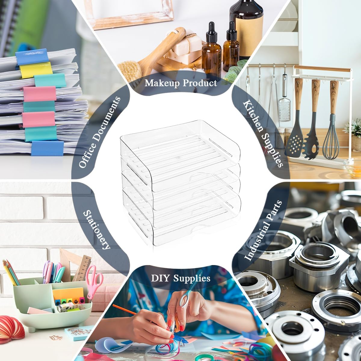 4 Pcs Paper Organizer Letter Tray for Desk, Stackable Clear File Organizer with Label and Sticker for Office, Acrylic Multipurpose A4 Size Paper Holder for Ipad Books Notes Magazine Receipts image number 4