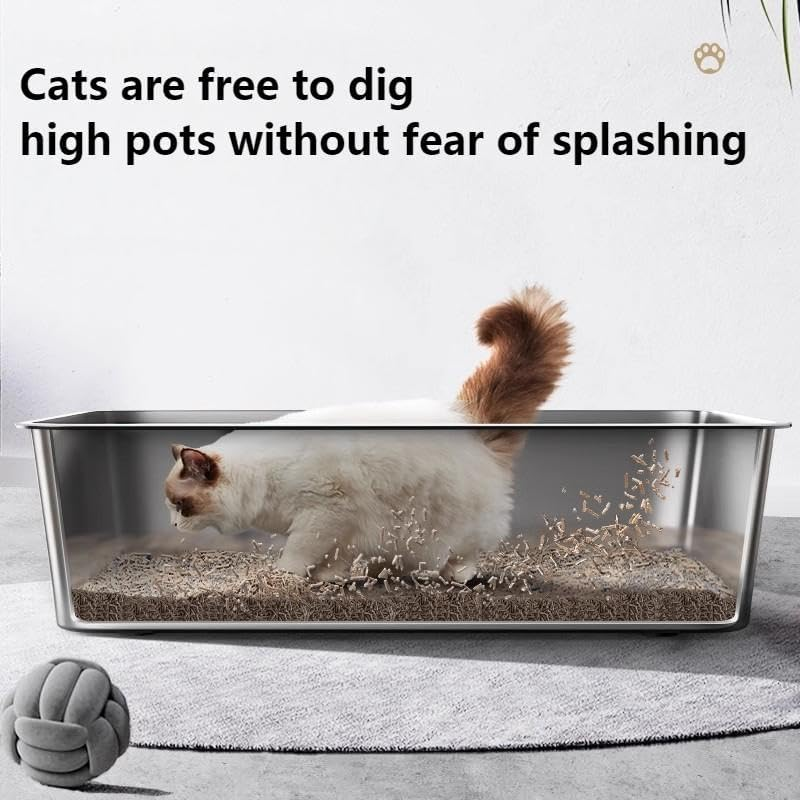 Stainless Steel Cat Litter Box, Odorless Metal Cat Toilet with High Sides, Rustproof Pan Tray for Big and Small Cats, Rabbits, Easy Clean Non Stick Smooth Surface (45Lx35Wx15H) image number 1