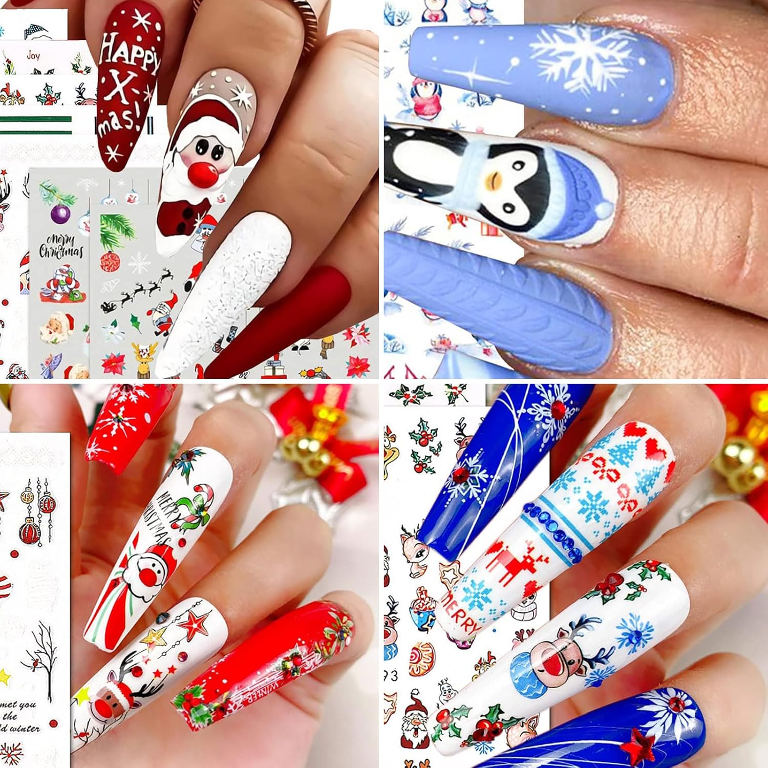 Christmas Nail Stickers 3D Self-Adhesive Nail Art Stickers for Women, Girls & Kids - Santa Claus, Snowman, Penguin & Elk,Nail Art, DIY Christmas Decoration, for Natural & Acrylic Nails(9 Sheets) image number 5