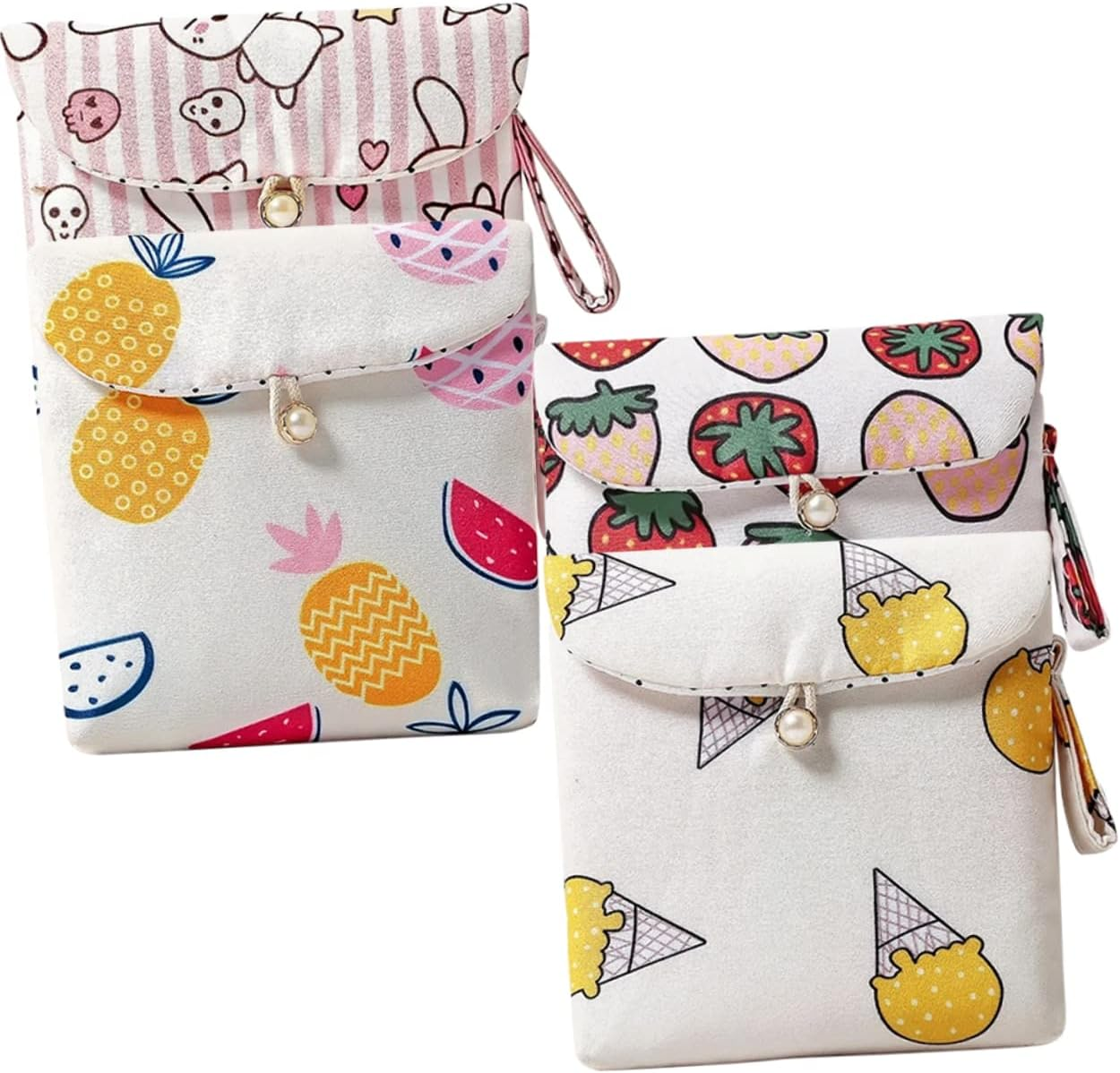 CIYODO 4Pcs Cotton Menstrual Pad Pouch with Button Closure Sanitary Napkin Organizer Bags for School and Travel Decorative Period Bags for Teens and Women image number 5