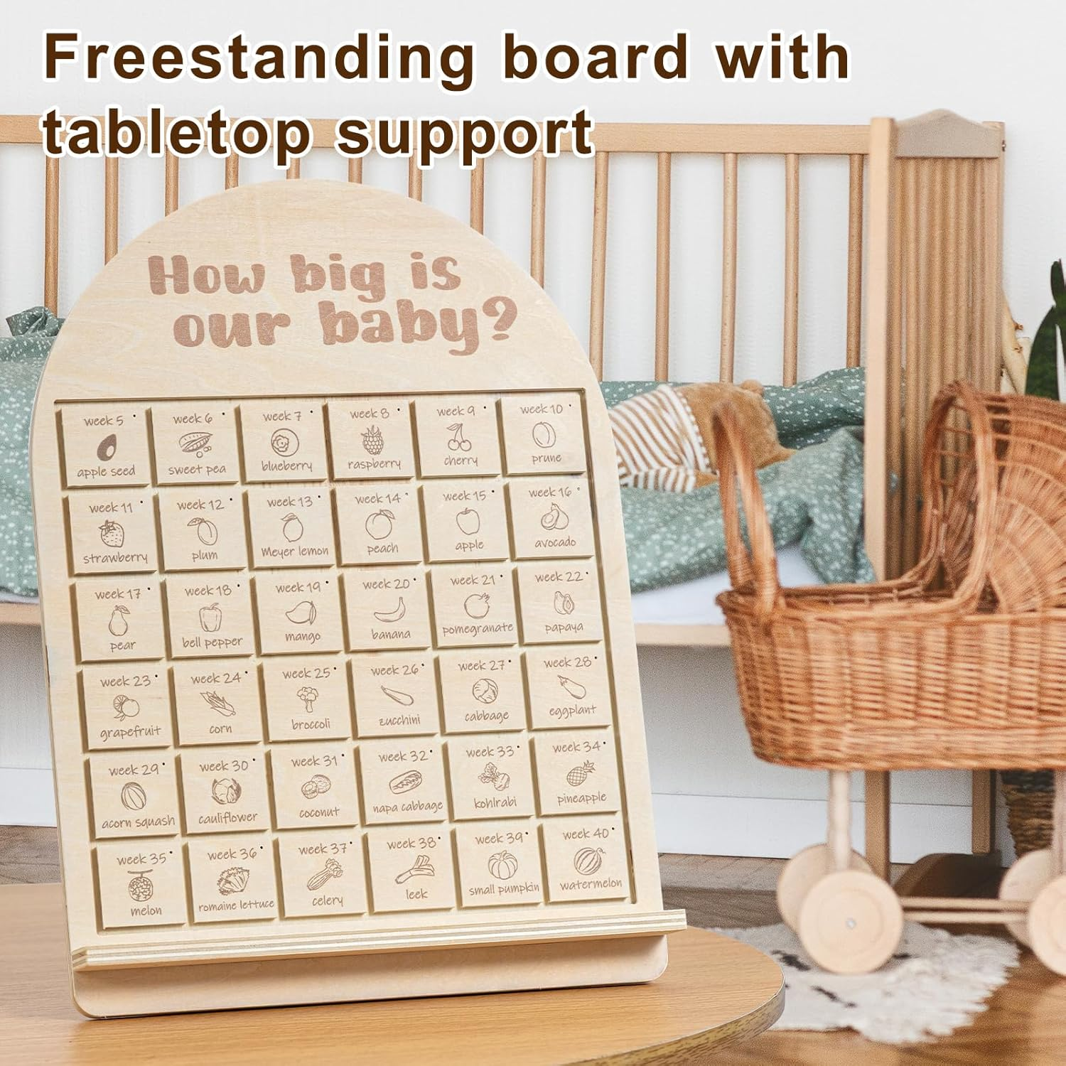 Pregnancy Tracker Board &ndash; Weekly Baby Size in Fruits & Veggies, Congratulations Pregnancy Gifts for Expecting Mom, Expecting Parents-To-Be, Baby Countdown, Mom-To-Be Gift for Pregnant Women or Couple