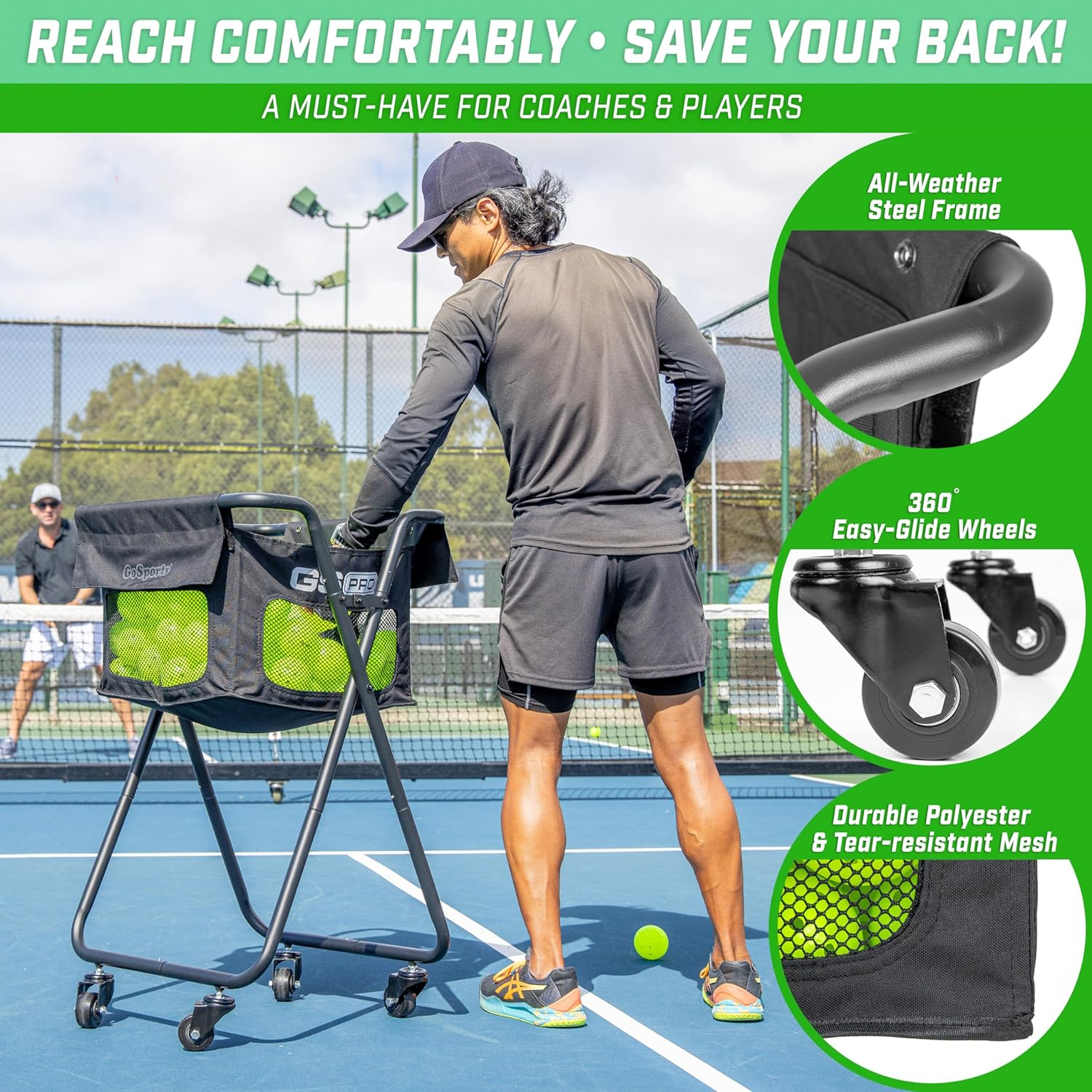 Gosports Ball Caddy with Wheels - Portable Cart Holds 140 Pickleballs or 175 Tennis Balls image number 1