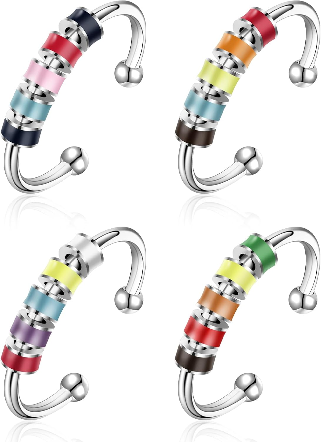 TEAONE Fidget Ring, 4 PCS Adjustable Spinner Ring for Jewelry Gift (4 Styles) image number 1