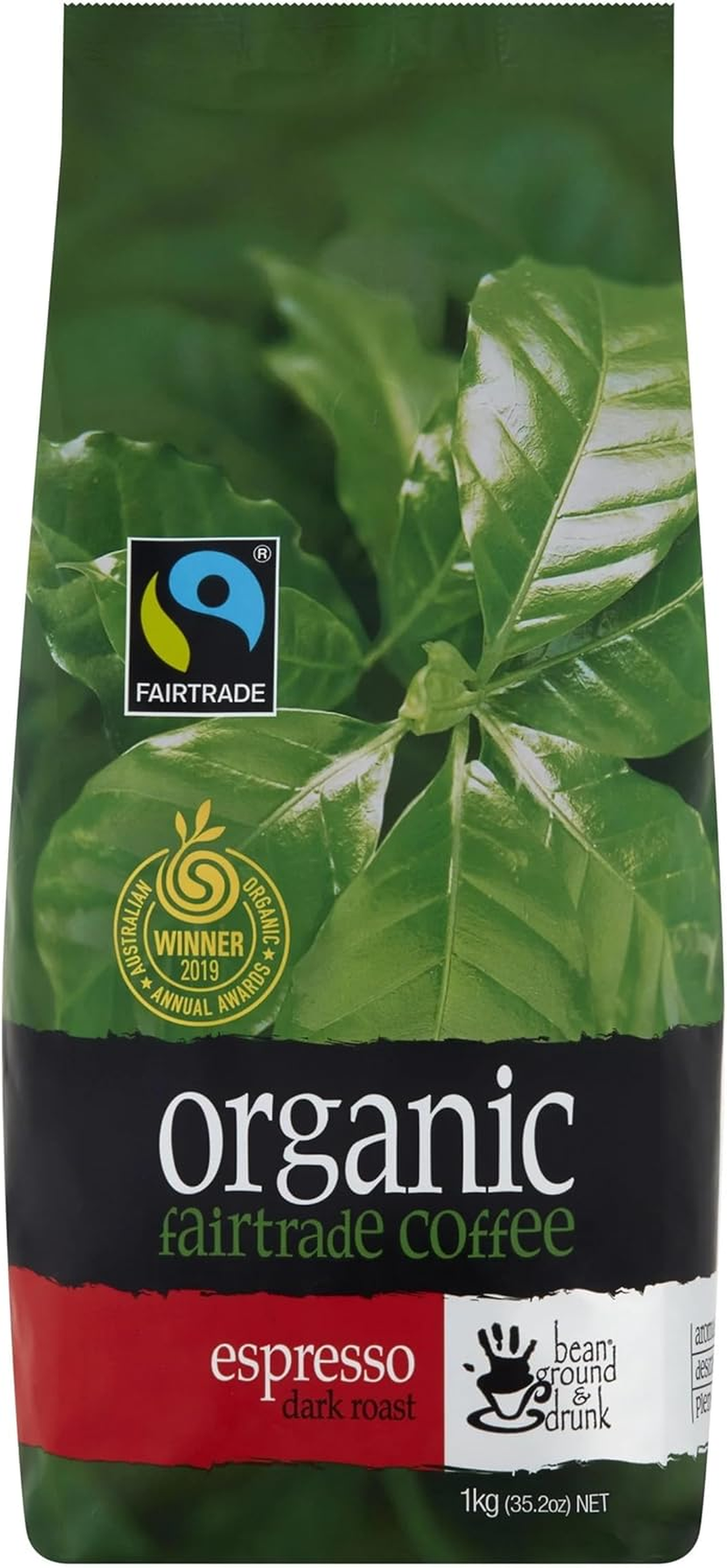 Bean Ground & Drunk Organic Fairtrade Coffee Beans Espresso 1Kg image number 1