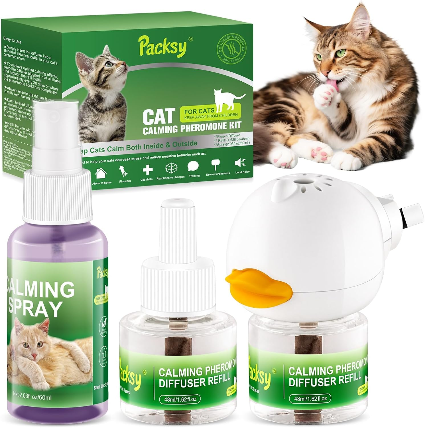 Cat Calming Pheromone Diffuser and Spray,Natural Stress-Reducing Formula for Cats,Promote Relaxation and Calmness,Easy to Use,Cat Stress Liquid,Au Diffuser(2 Refills+1 Spray) image number 3