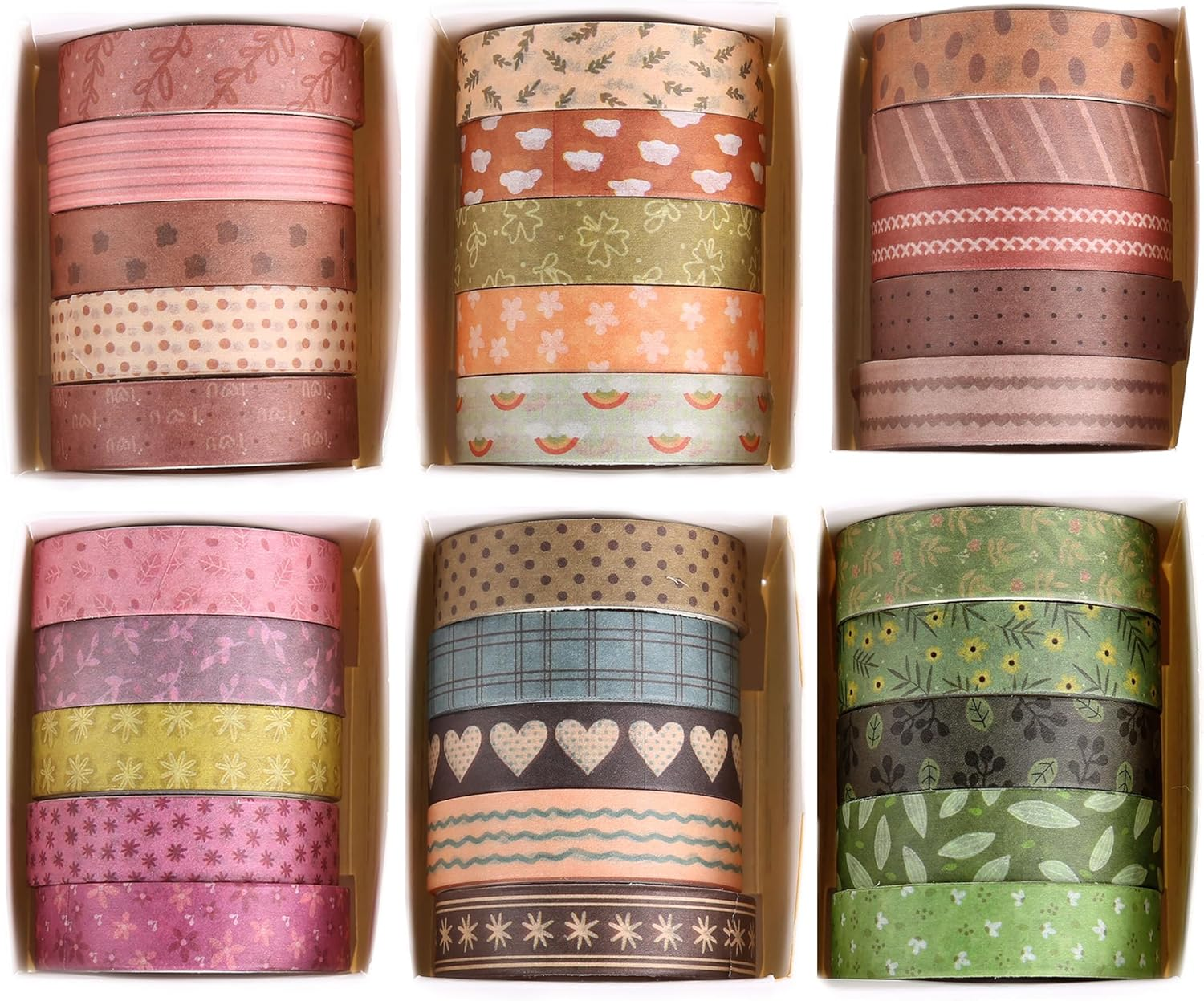 YUBX Basic Washi Tape Set 30 Rolls Plants Patterns Decorative Skinny Slim Masking Tapes for Arts, DIY Crafts, Journals, Planners, Scrapbook, Wrapping (Tropical Wetlands)