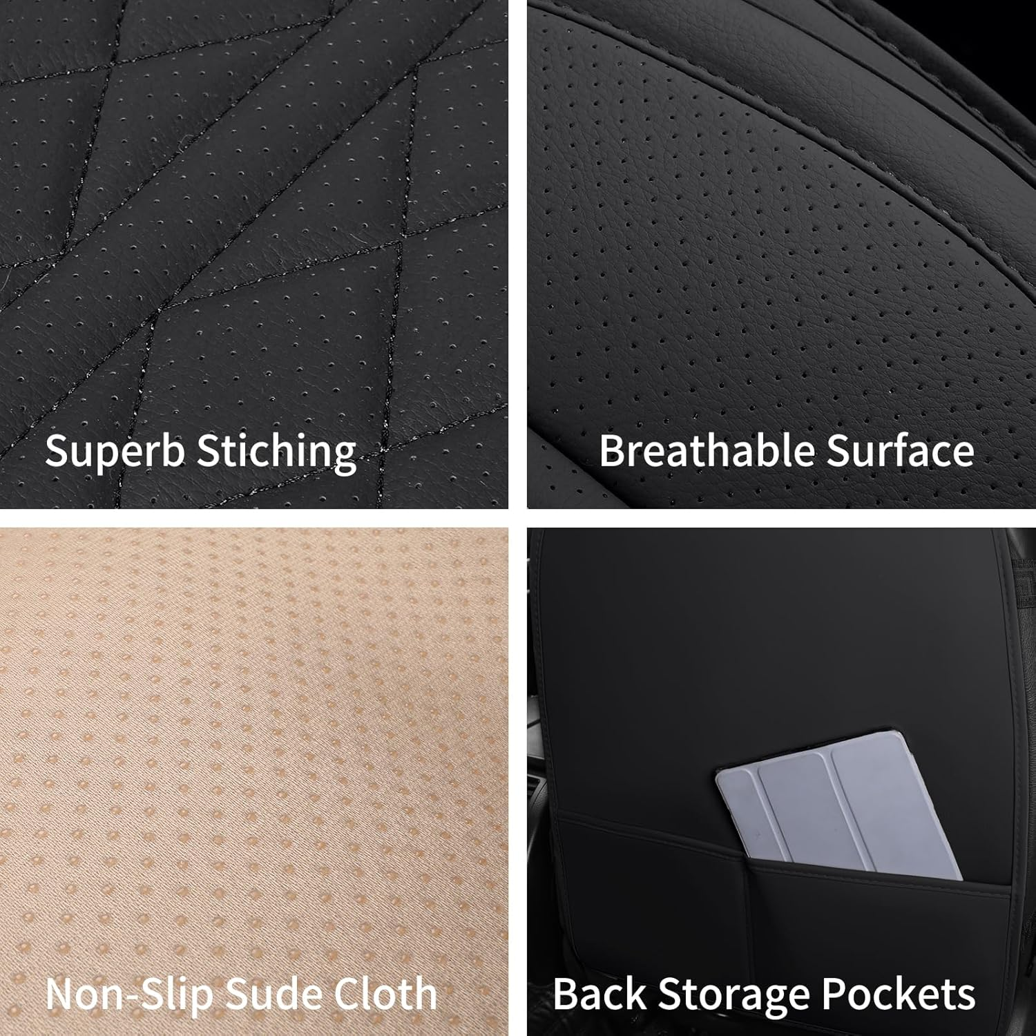 Duduwang Car Seat Covers Full Set Universal Fitment for Cars, SUV, Sedans, Trucks, Anti-Slip Breathable Faux Leather Automotive Seat Covers (Black, Full Set) image number 7