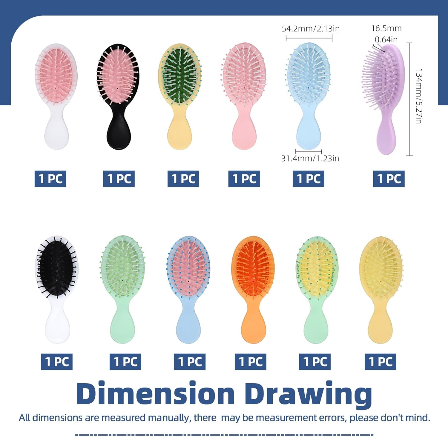 Glarks 12Pcs 13.4 X 5.42Cm Multicolor Mini Hair Brush Assortment Kit, Travel Detangling Brush, Soft Bristles Hair Brush for Most Hair Type, Wet/Dry Hair, Girls/Women/Man image number 3