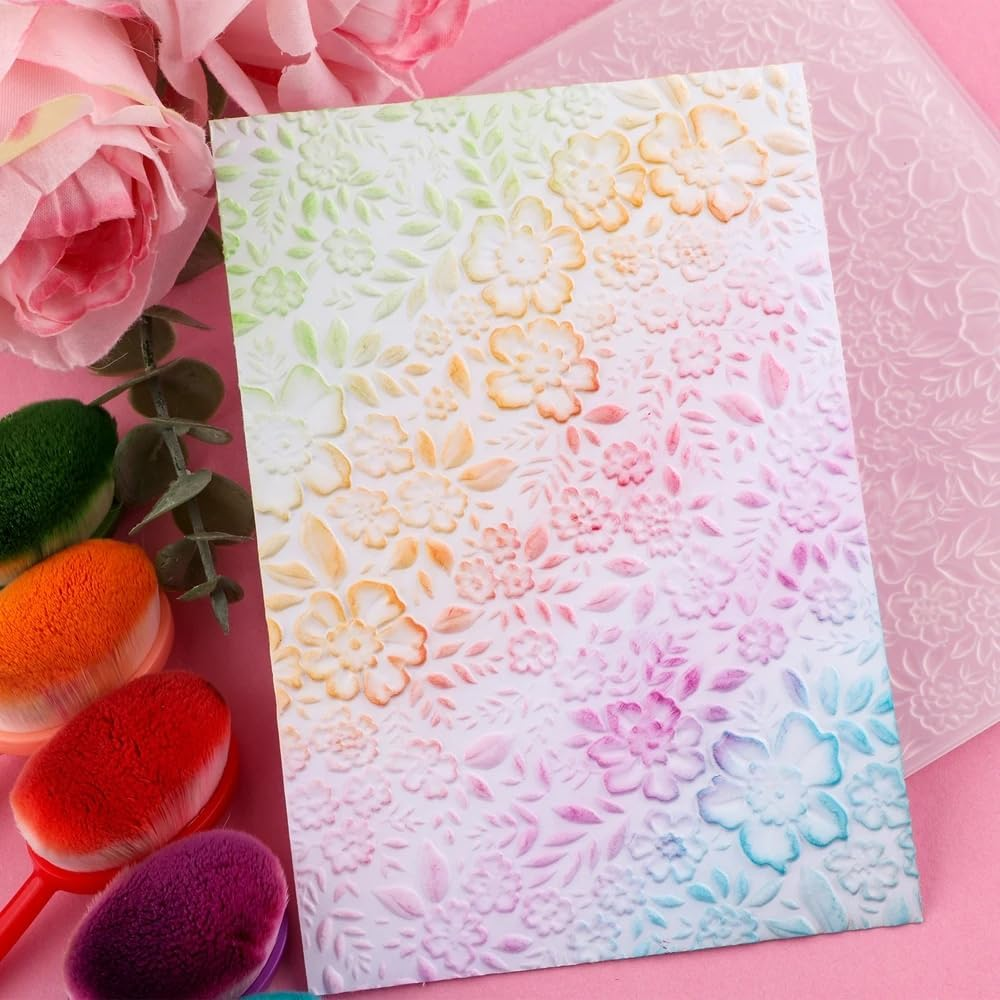 Flower Clear Plastic Texture Fades Embossing Folder Template, 1Pc 3D Embossing Folders Textured Flowers Leaves Embossed Template Embossing Plates Embossing Folders,Flowers Plastic Embossing Folders image number 1