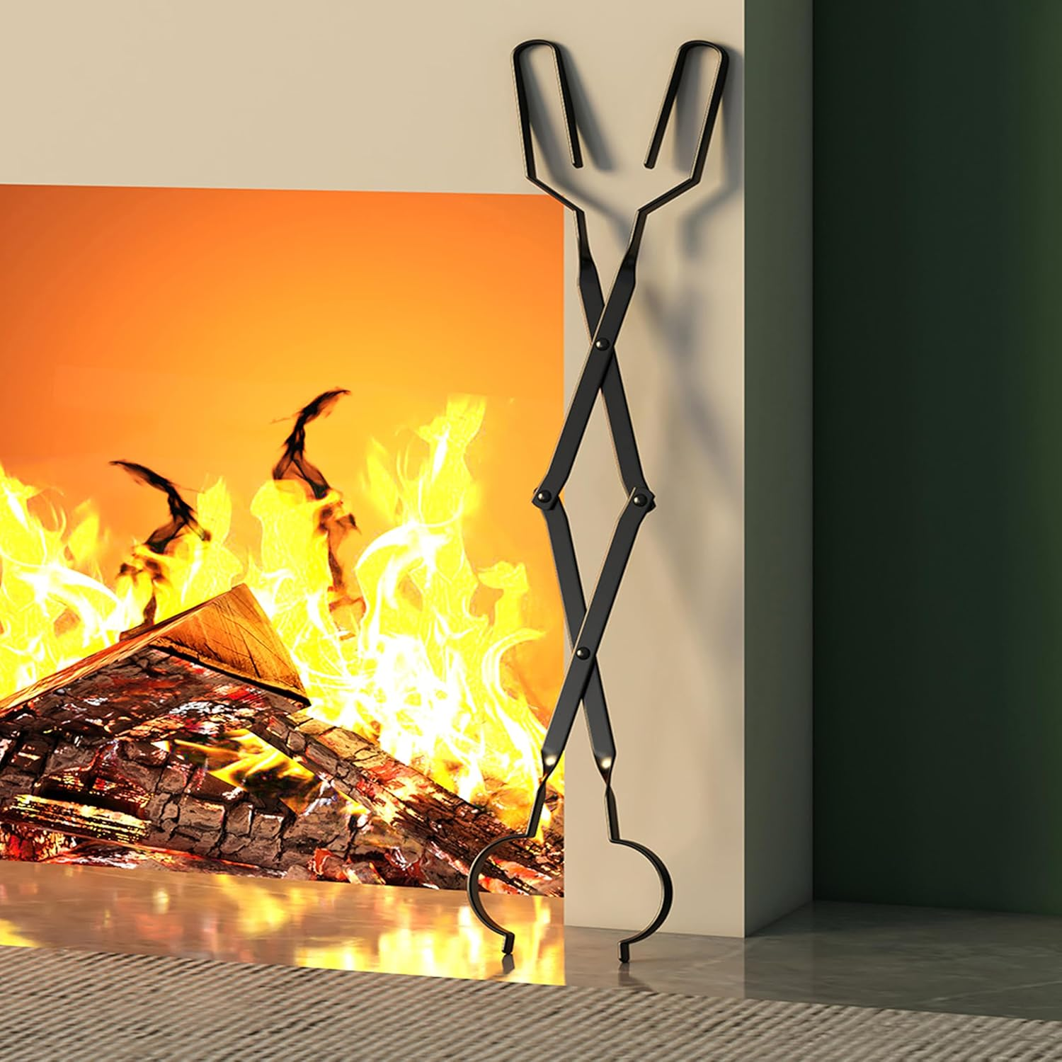 Kingson Arc Design Fireplace Tools, 26'' Firewood Tongs Log Grabber with Handcrafted Wrought Iron for Indoor Fireplace/Outdoor Fire Pit Campfire image number 3