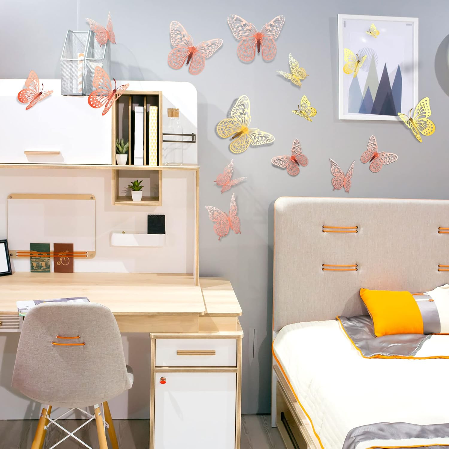 Butterfly Cake Decorations 36 Pcs Glitter 3D Butterflies Cupcake Toppers Rose Gold Hollow Cake Topper for Birthday Wedding Party Sticker Decoration image number 5