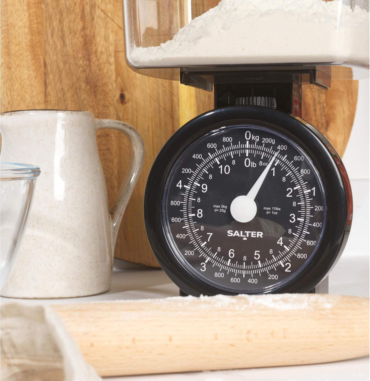 Salter Mechanical Kitchen Scale - Mini Analogue Food Scale, 5Kg Capacity, 1L Dishwasher Safe Detachable Bowl, No Batteries, Scale Fits inside Bowl for Compact Storage, Easy Read Dial, 114 BKCLDR image number 3