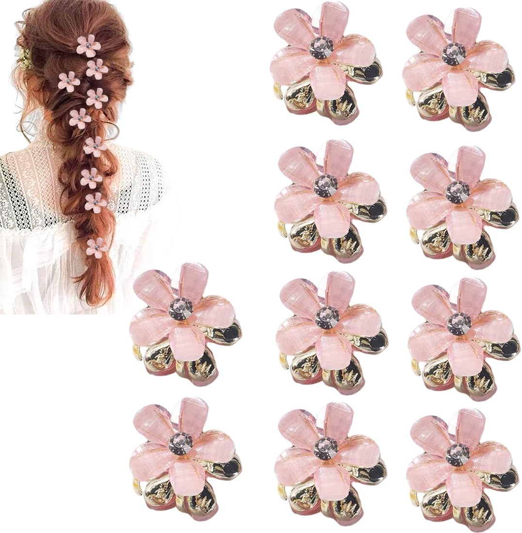 JYNVO 10 Pink Flower Crystal Hair Clips