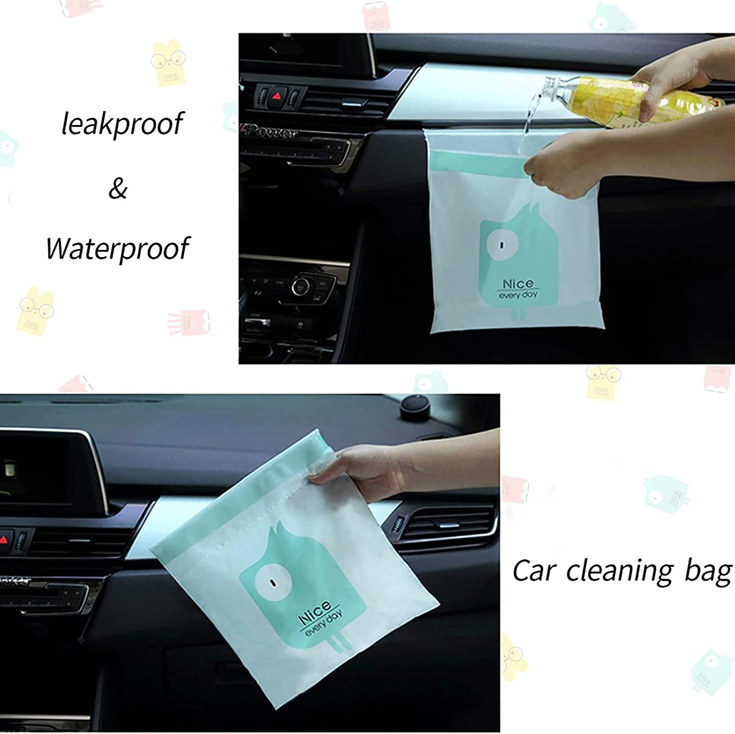VIYNRAN Car Garbage Bags, 60 PCS Mix Color Easy Stick-On Disposable Auto Trash Bags Paste Type with No Trace Strong Sticky Strip Portable Hanging Rubbish Bag,Storage Bag for Home,Kitchen, Office image number 5