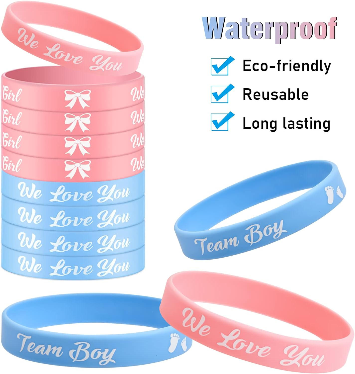 30Pcs Gender Reveal Bracelet Set,Gender Reveal Team Girl or Boy Bracelet,Team Boyteam Girl Silicone Bracelet,Team Boy or Girl Wristbandsbaby Shower Gender Reveal Party Supplies 20.2 X 1.2 Cm