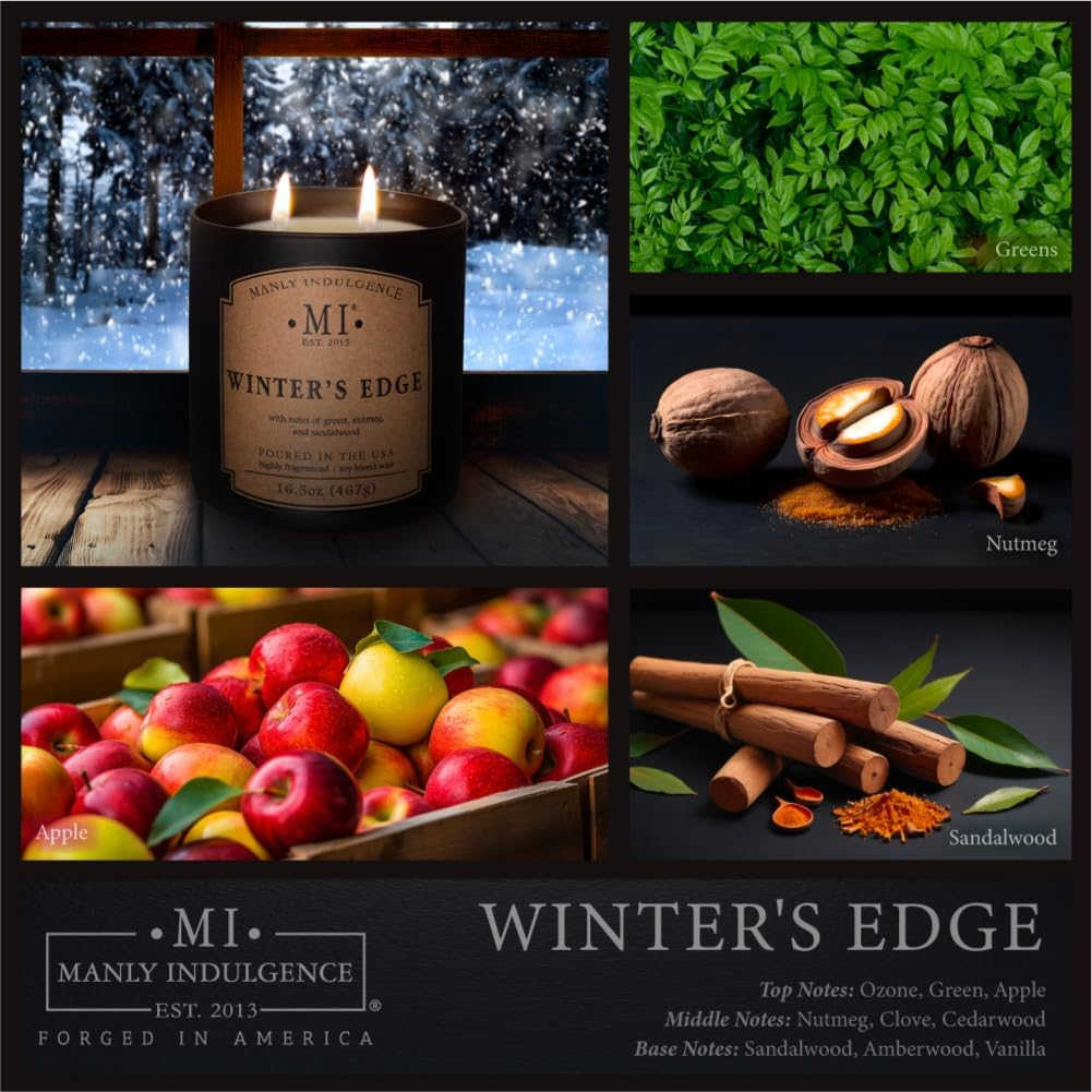 Manly Indulgence Winters Edge Scented Candle for Men 16.5 Oz | 2 Wick & 2X Intense Fragrance | Nutmeg & Sandalwood | up to 60 Hour Burn, Soy Blend Wax, USA Poured - Classic+ Collection image number 5