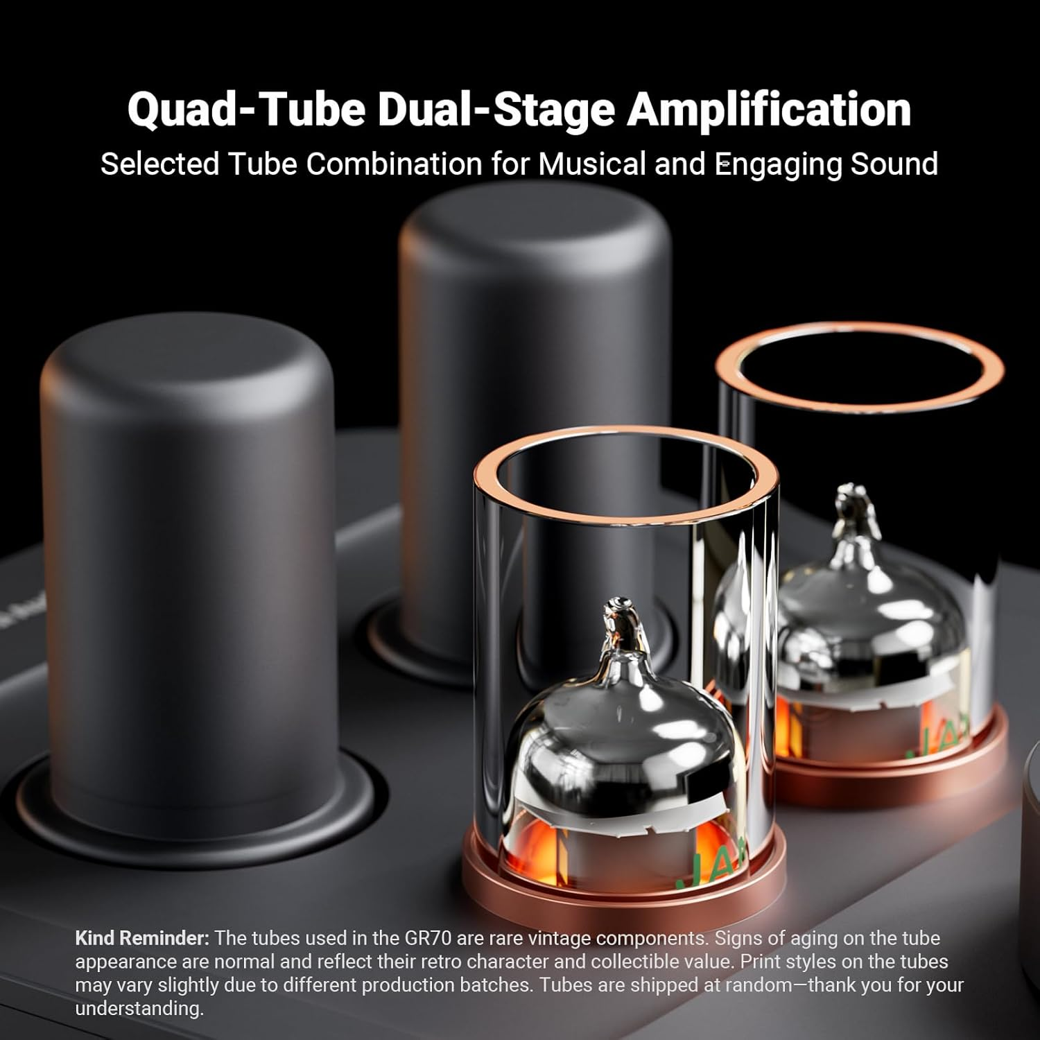 Fosi Audio GR70 Tube Headphone Amp Preamp, Authentic Tube-Amplification with Vacuum 5654W*2 & 6AC7*2, Mini Hifi Preamplifier for Home Audio, 3.5Mm & 6.35Mm Jacks Supporting 16-300 Ohms Impedance image number 6