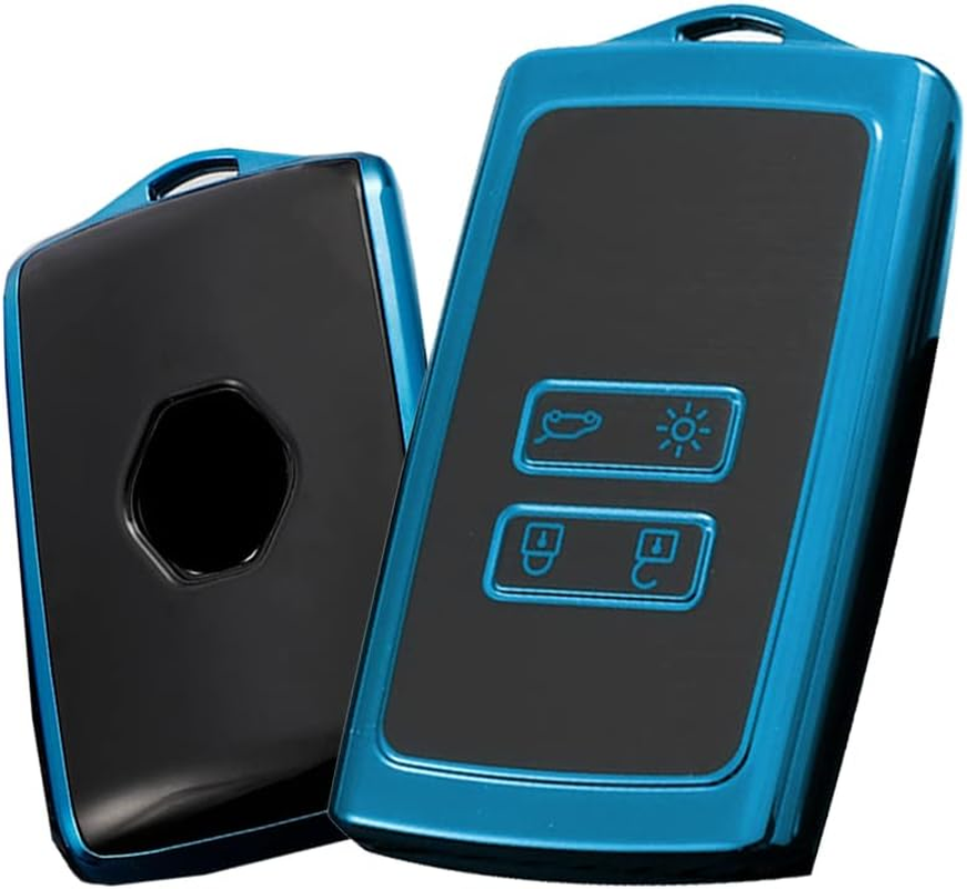 HIBEYO Key Fob Cover for Renault Kadjar Koleos Clio Scenic Megane Duster Sandero Captur Twingo 4 Button Key Shell Smart Key Cover for Renault Accessories-Blue
