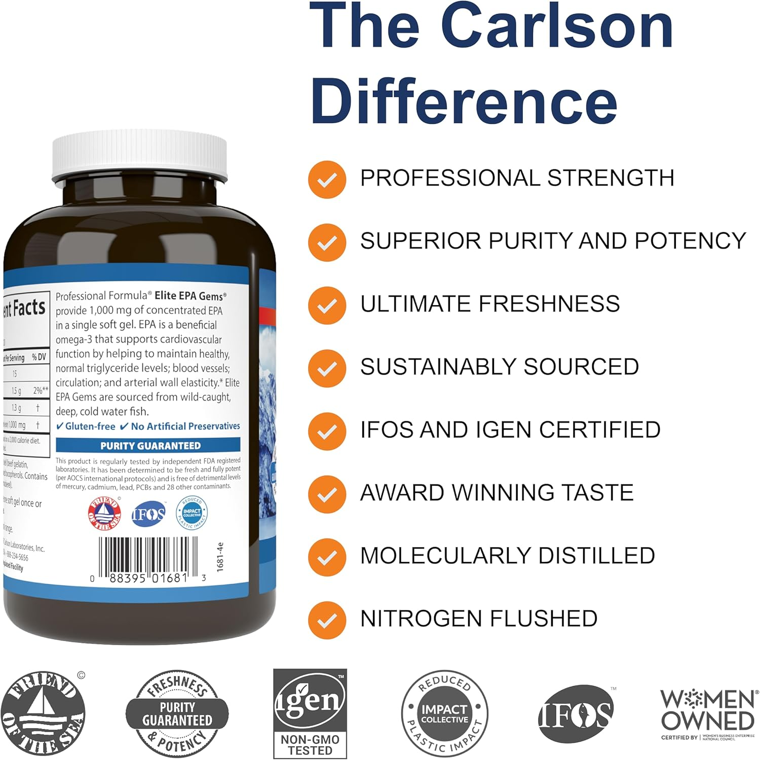 Carlson Labs - Elite EPA Gems 1000 Mg. - 120 Softgels Formerly Norwegian EPA Gems Omega-3 Concentrate Fish Oil Concentrate image number 6