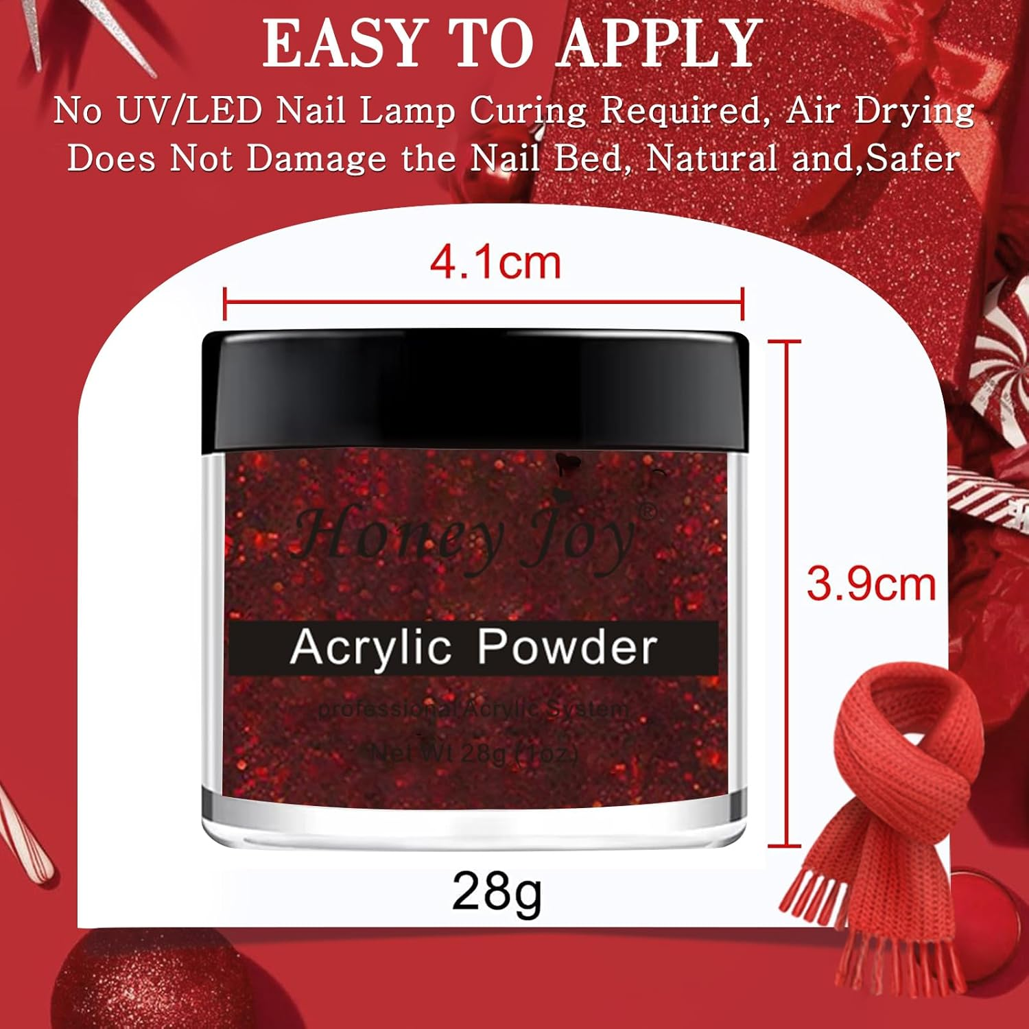 28G/Box Color Acrylic Powder Professional Red Glitter Acrylic Nail French Manicure Powder for Nail Extension Acrylic Nail System,Hj-Nap017-No.36 image number 1