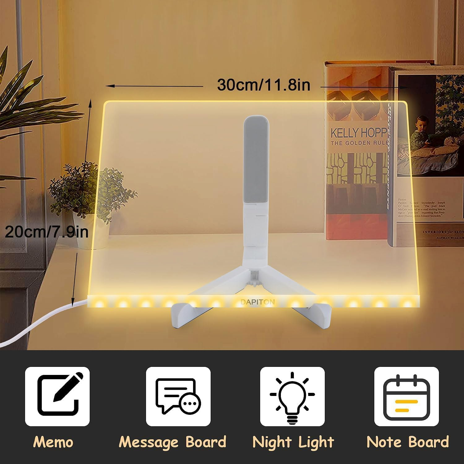 XILIYAI LED Note Board with Colors,Drawing Board, with Adjustable Stand,Rewritable Illuminated Acrylic Notepad- Includes 7 Color Pens- Ideal for Office, School, Home & Kids(11.81Inx7.87In) - 11.8*7.9 In image number 3