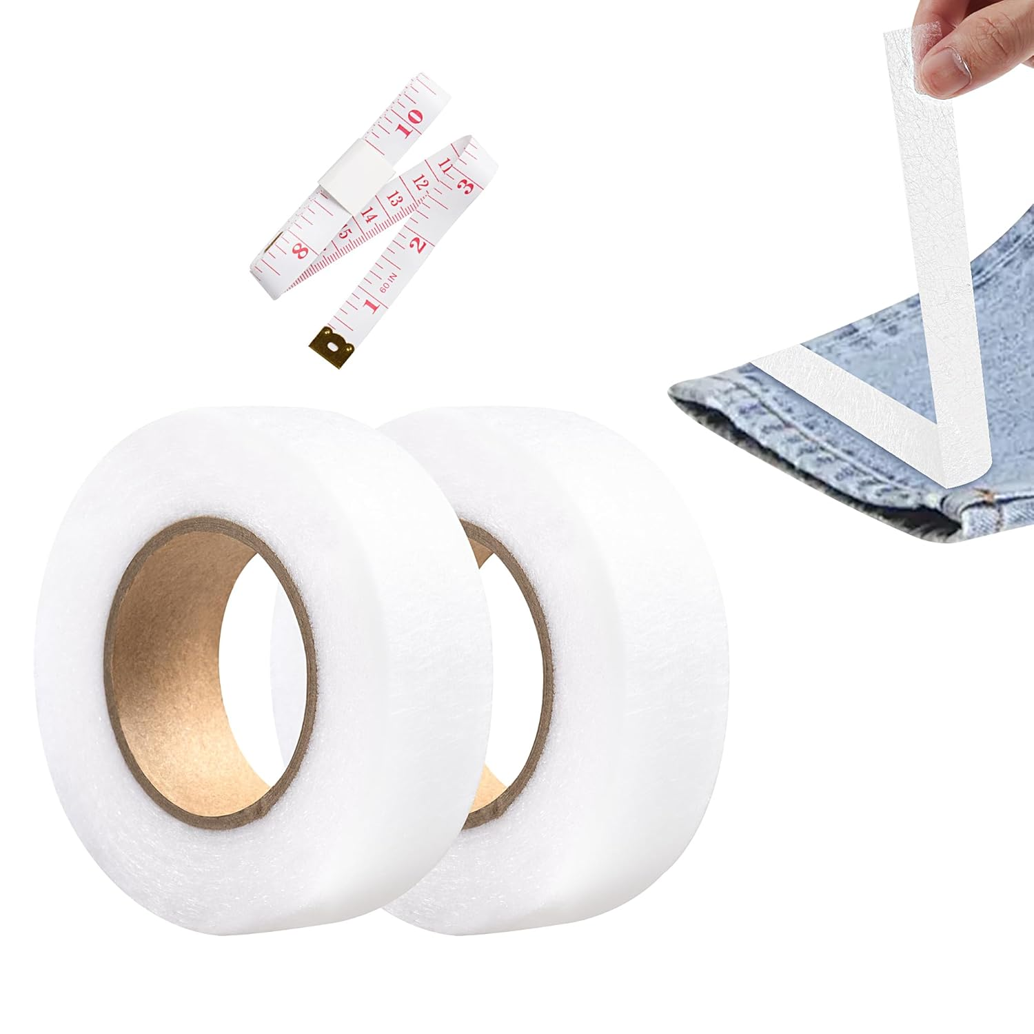 JUNART 2Pcs 2Cm&times;24M Hemming Tape Iron on Hemming Tape,Fabric Fusing Tape, Adhesive Double Sided Hem Tapes for Repair Curtains,Pants,Skirts,Jeans,Fabric Clothes with Tape Measure(Black)