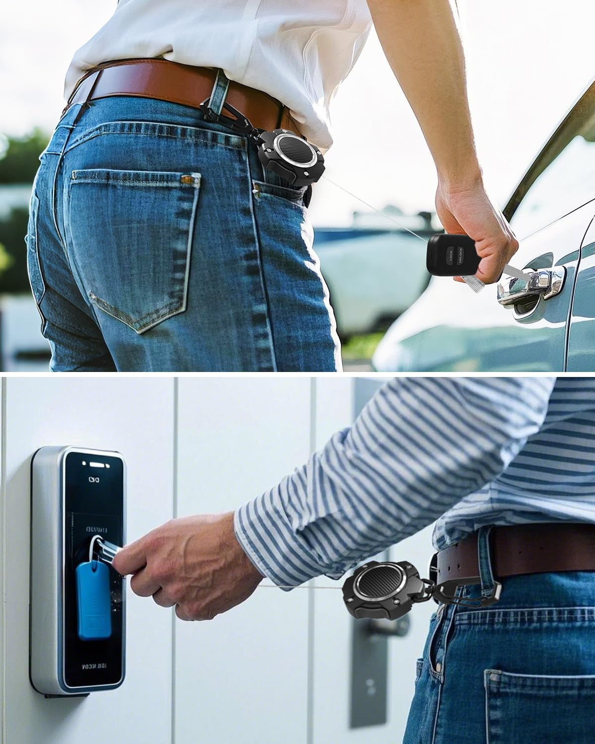 LIUGX 2 Pack Retractable Keychain, Heavy Duty Carabiner Key Chains, 10,000+ Rebound, Impact Resistance ID Badge Reels with 31.5&rdquo; Wire Rope and Key Ring, up to 8Oz, Aluminum Ring, Carbon Fiber-Texture - Gold image number 4