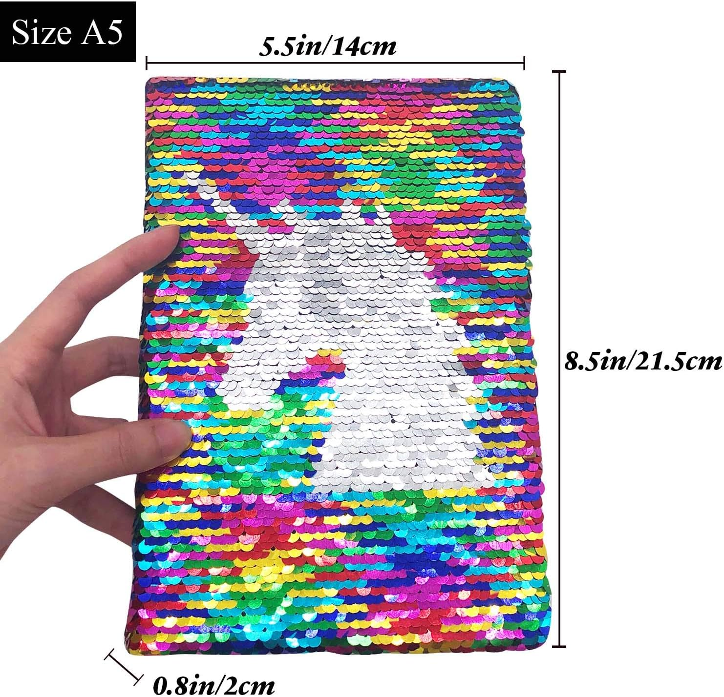 Reversible Sequin Notebook for Girls, 8.5 X 5.5 Inches 160 Lined Pages Kids Journal for Girls Diary Rainbow Flip Sequin Unicorn Notebook for Teenager Birthday Gifts for Girls and Boys 5 6 7 8 9 10 - Blue image number 2