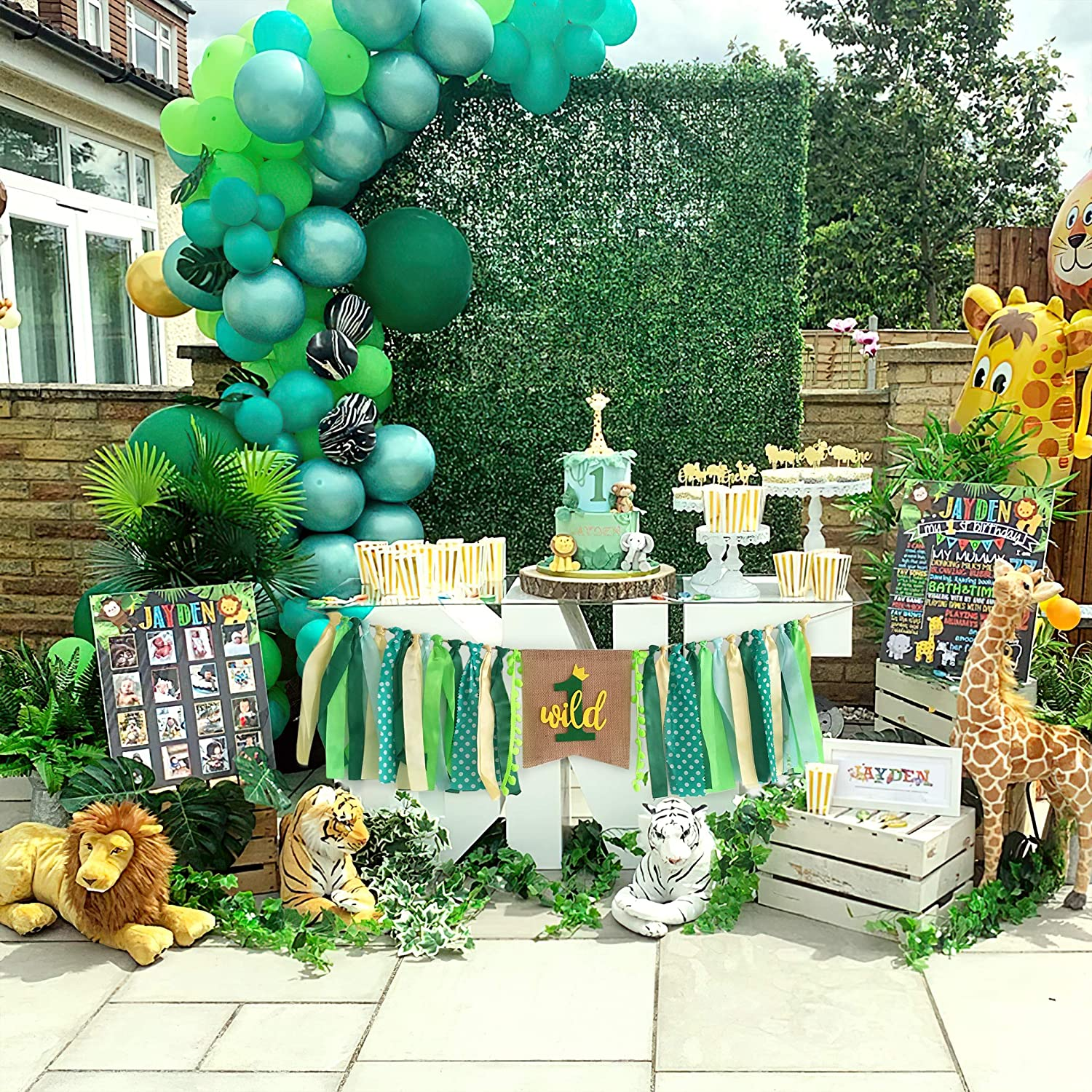 Goparty Wild One High Chair Banner Boy, 1St Birthday Highchair Banner with Crown, Fabric Jungle Safari Theme First Birthday Party Decorations image number 4