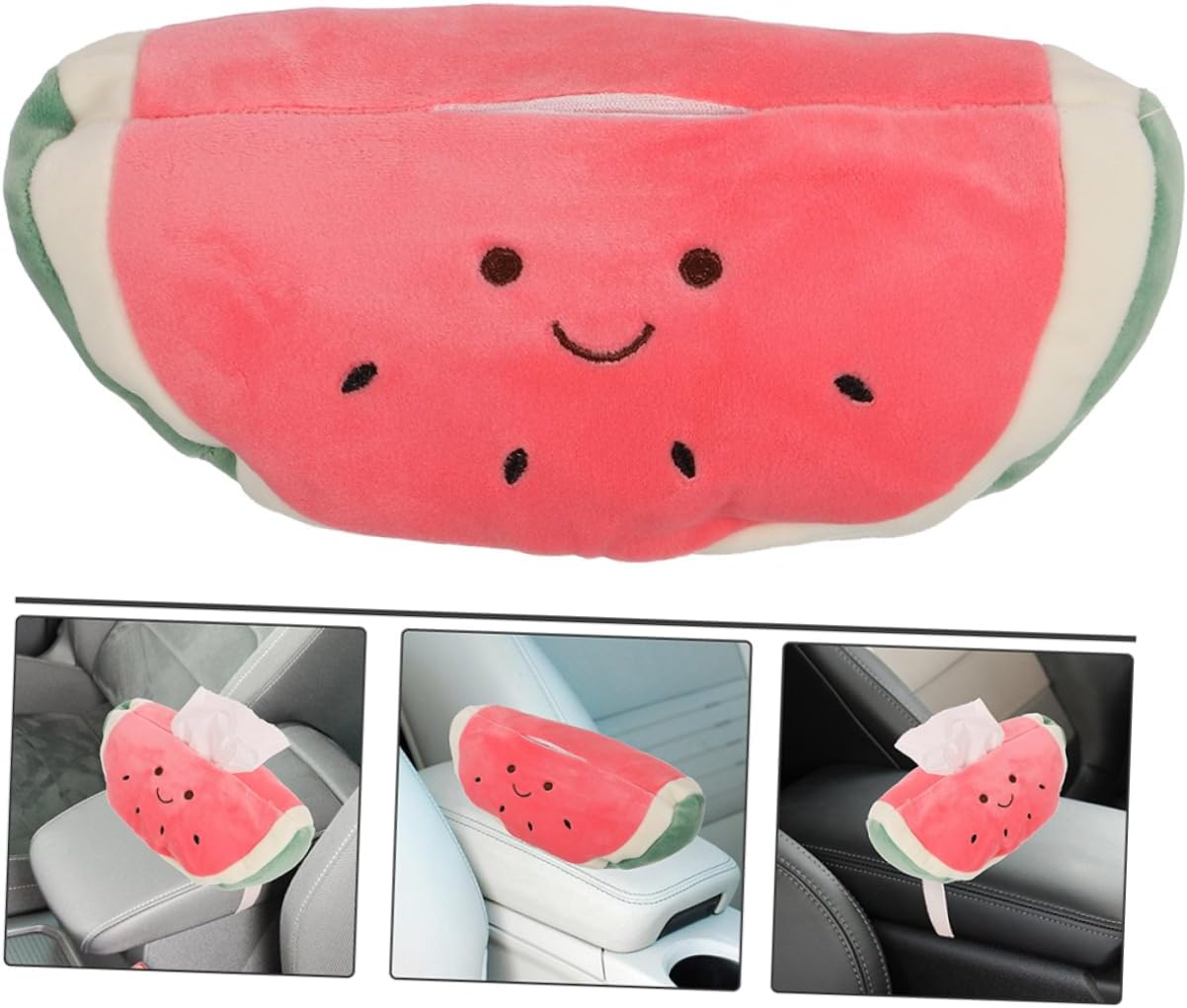 2Pcs Car Tissue Box Cute Cartoon Fruit Napkin Holder for Car Essentials Tissue Dispenser Box for Dashboard Plush image number 5