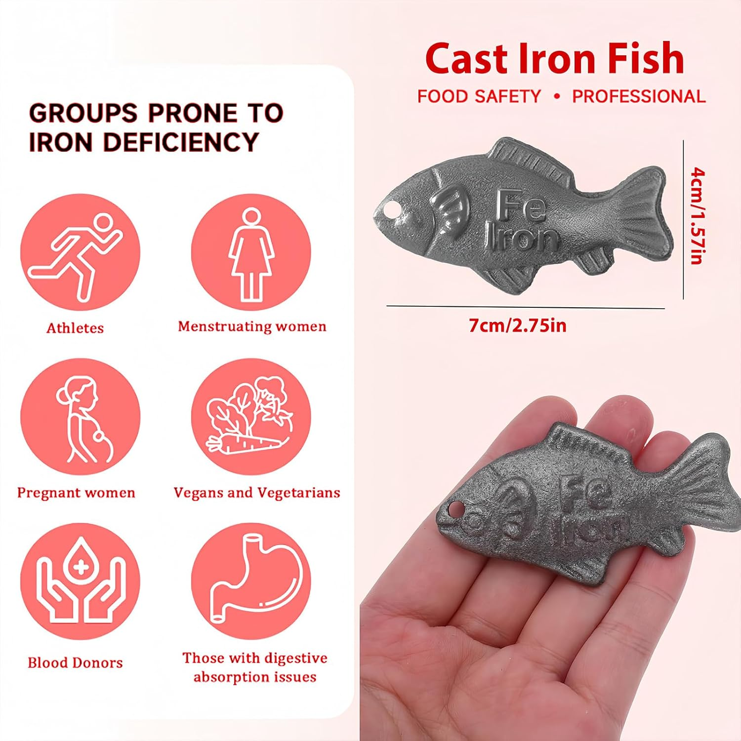 2Pcs Iron Fish Add Natural Iron for Cooking - Fit Food & Water & Soup | Safe & Effective for Vegans, Athletes, Pregnant Mums, Kids | Supports Iron Levels, Fights Iron Deficiency