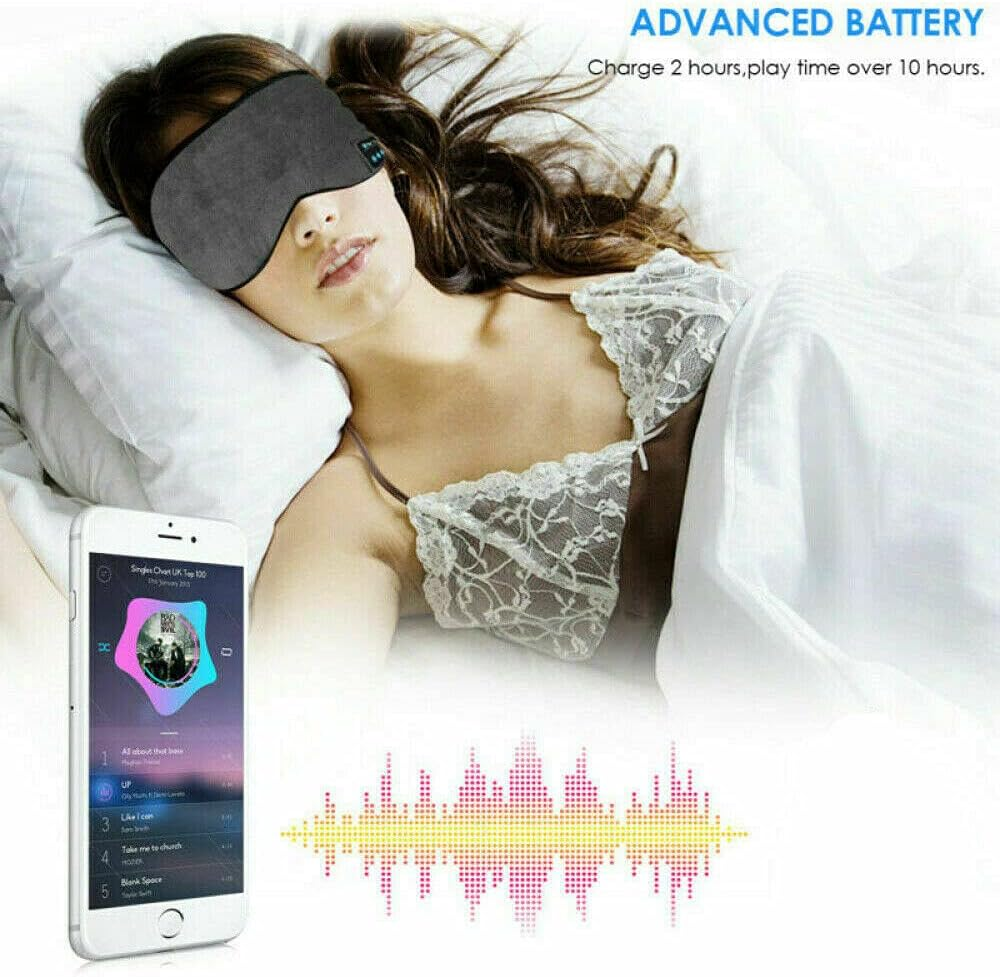 Wireless Bluetooth 5.0 Stereo Eye Mask Headphones Earphone Sleep Music Mask PB (Black) image number 2