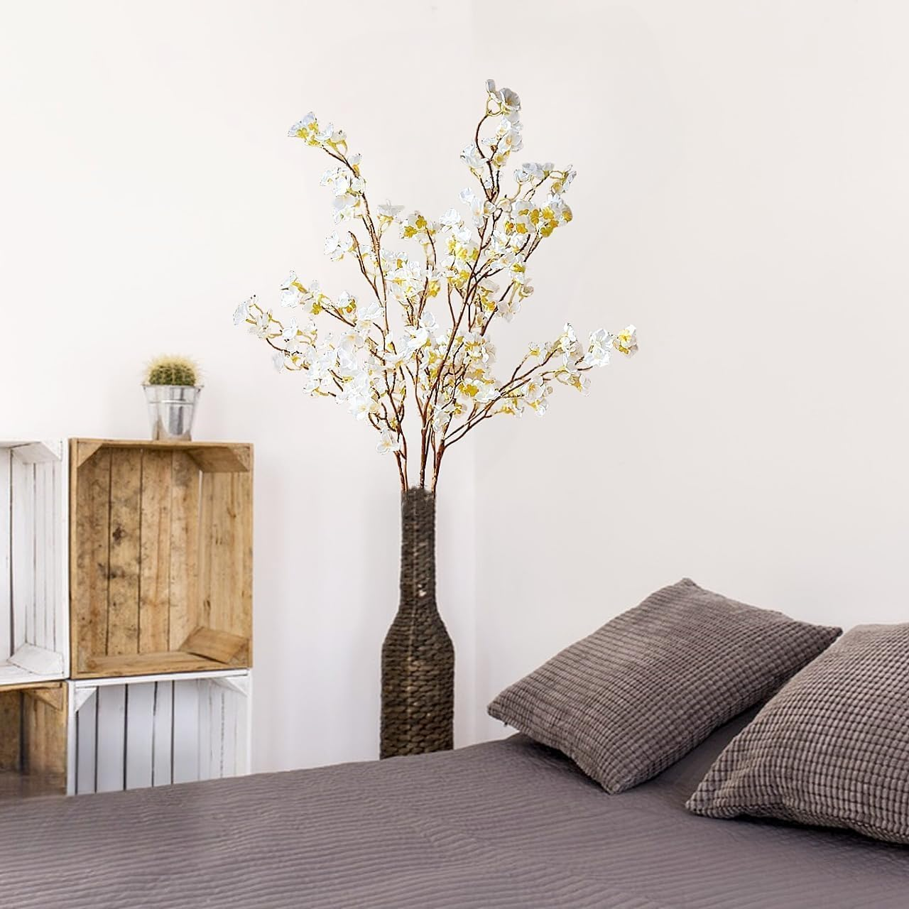 Artificial Cherry Blossom Flowers, 3 Pcs Faux Cherry Blossom Stems Faux Silk Peach Flower Branches 104CM/ 41" Fake Flowers Long Stems for Vase Arrangements Wedding Table Garden Home Decor, White image number 6