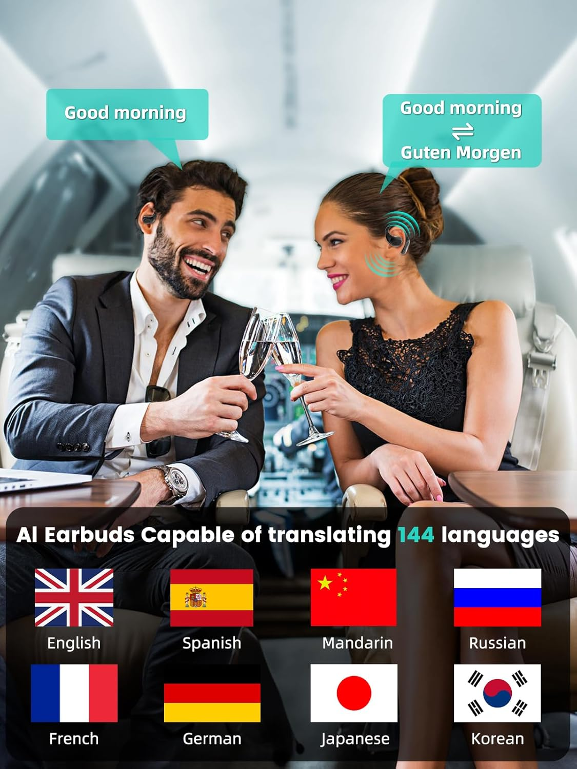 AI Translator Headphones, 144 Languages Real Time, Translation Headphones via Bluetooth 5.4, AI Headphones Translator with App, Real Time Translation Earbuds Supports Music and Answer Calls image number 4