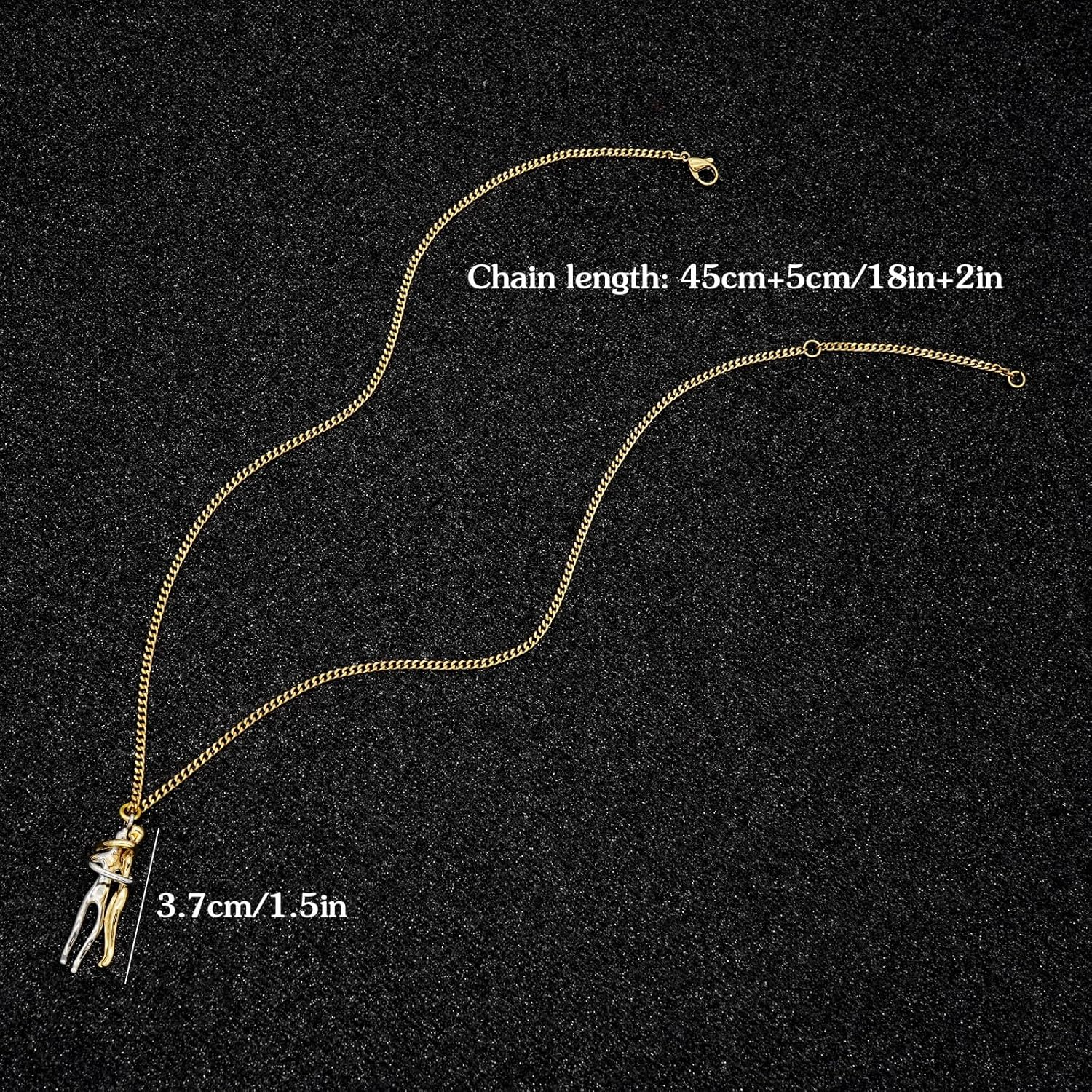 DTWAWA Hug Couple Necklace Hugging Necklace Anniversary Jewelry for Him and Her, Lover for Men Women Boys Girls - Black+Silver image number 2