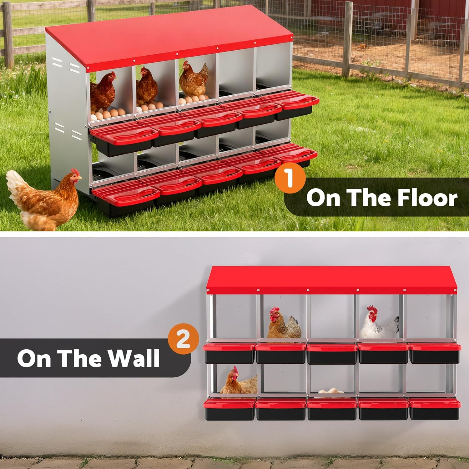 Advwin Chicken Nesting Box, 10 Compartment Galvanized Steel Chicken Laying Boxes, Nesting Boxes for Chickens, Easy Egg Collection for Chicken Coop, Backyard, Farms image number 6