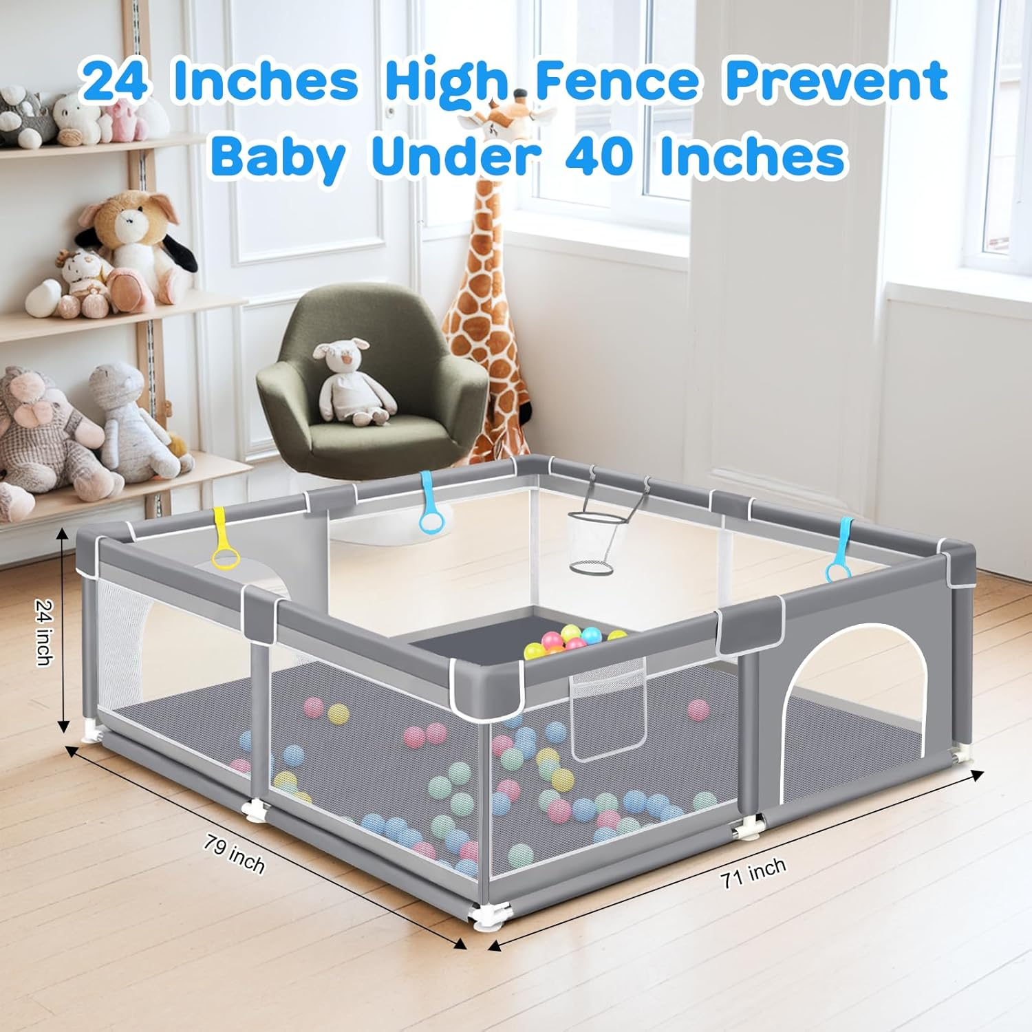 Extra Large Baby Playpen, Mankami 200 * 180Cm Baby Play Pen Yard for Babies and Toddlers Safety Baby Fence with Breathable Mesh Indoor & Outdoor Kids Activity Play Center image number 1