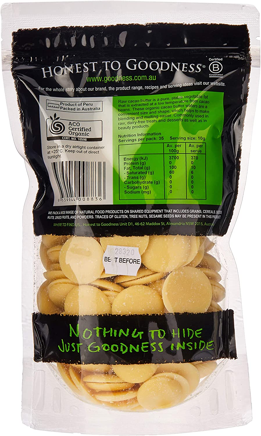 Honest to Goodness Organic Cacao Butter Wafers 350 G image number 3