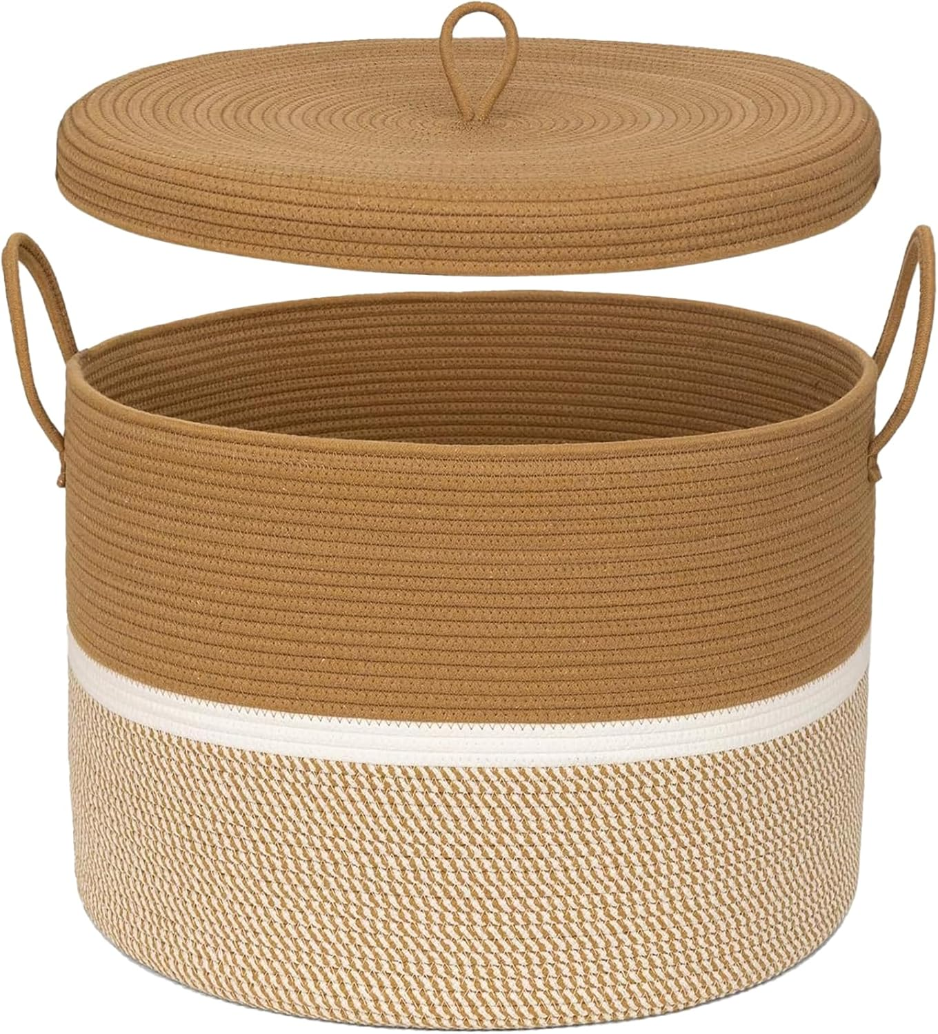 Extra Large Cotton Rope Woven Basket, Throw Blanket Storage Basket with Handles,Woven Storage Organizer for Blankets,Toys, Clothes, Rustic Rope Basket for Living Room, 50Cmx50Cmx38Cm image number 1