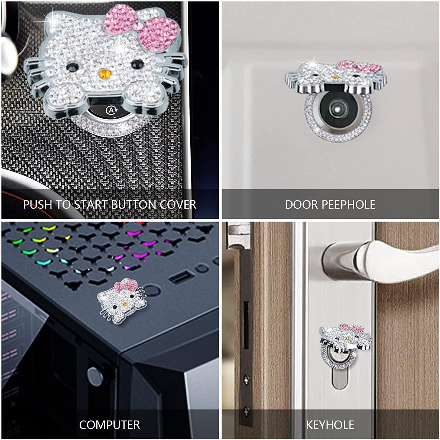 Bling Car Push to Start Button Cover Accessories, Cute Car Accessories for Women, Crystal Rhinestone Car Engine Start Stop Button Cover, Pink Car Decal for Women, Girly Car Decoration Interior Sticker image number 6