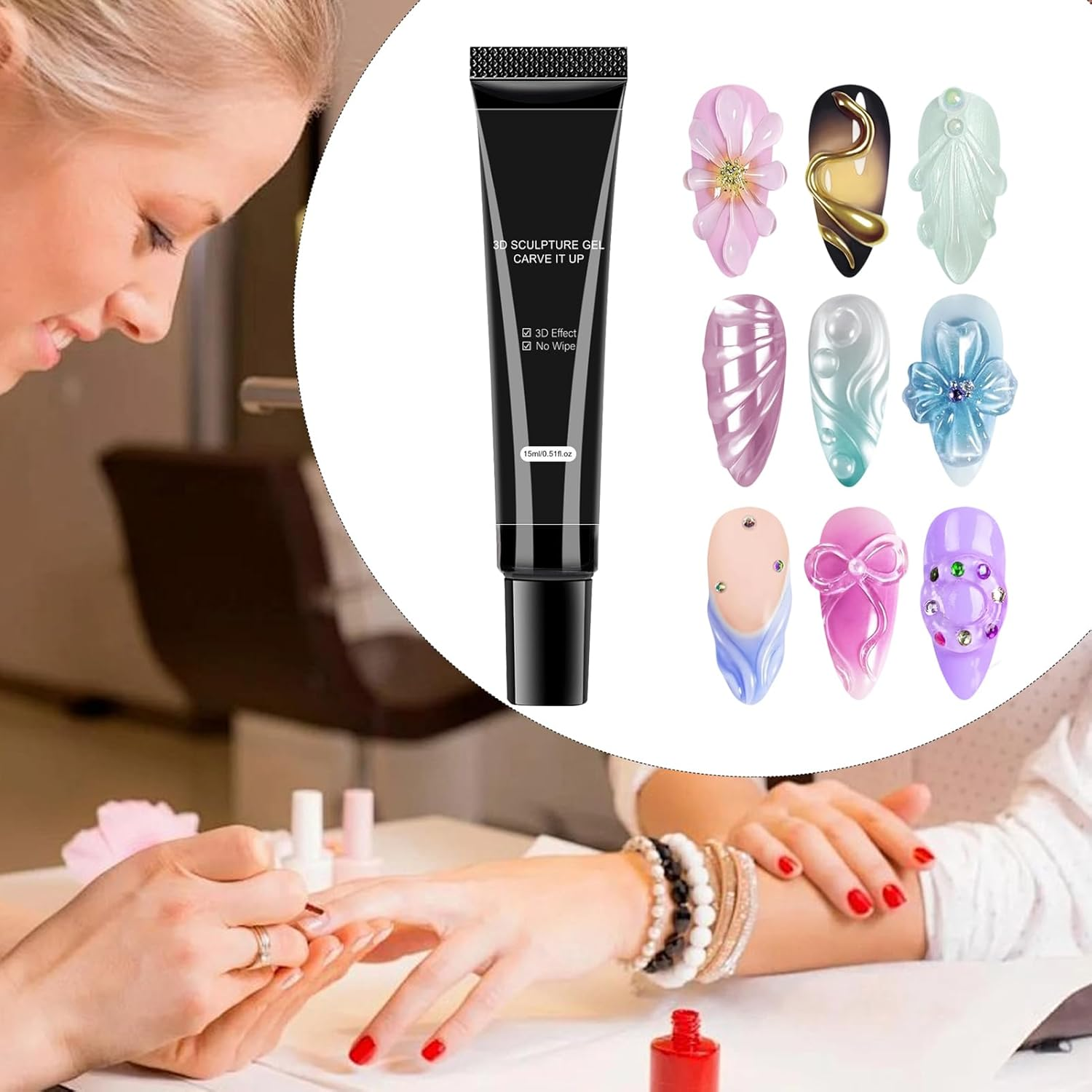 3D Nail Gel for Nail A-Rt, 15Ml Sculpting Gel Nails Glue for Nails Charm, No Wipe Clear Sculpting Ge-L Polish, 5D Embossed Candy Molding Ge-L N-Ail Decoration, 4 in 1 No Wipe Glue for Drawing,Molding image number 5