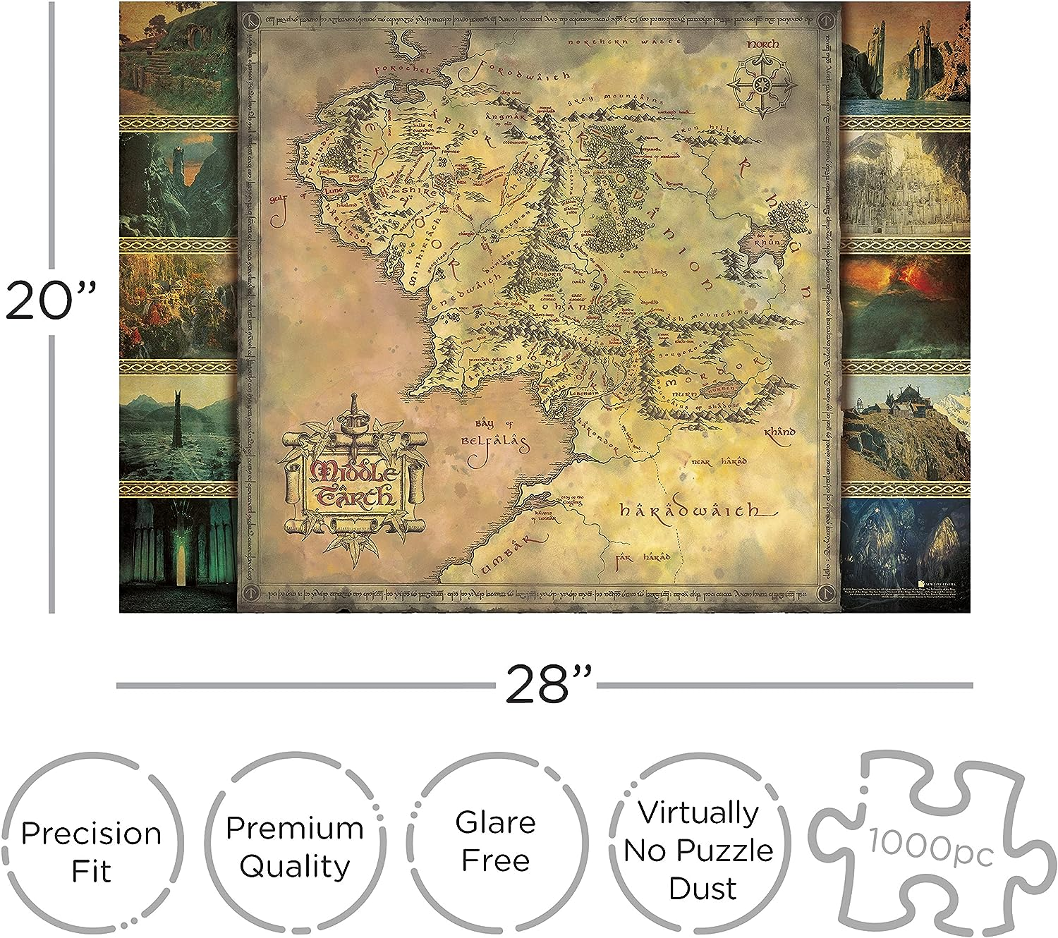 Aquarius Lord of the Rings Map Puzzle (1000 Piece Jigsaw Puzzle) - Glare Free - Precision Fit - Officially Licensed Lord of the Rings Merchandise & Collectibles - 20 X 28 In image number 3