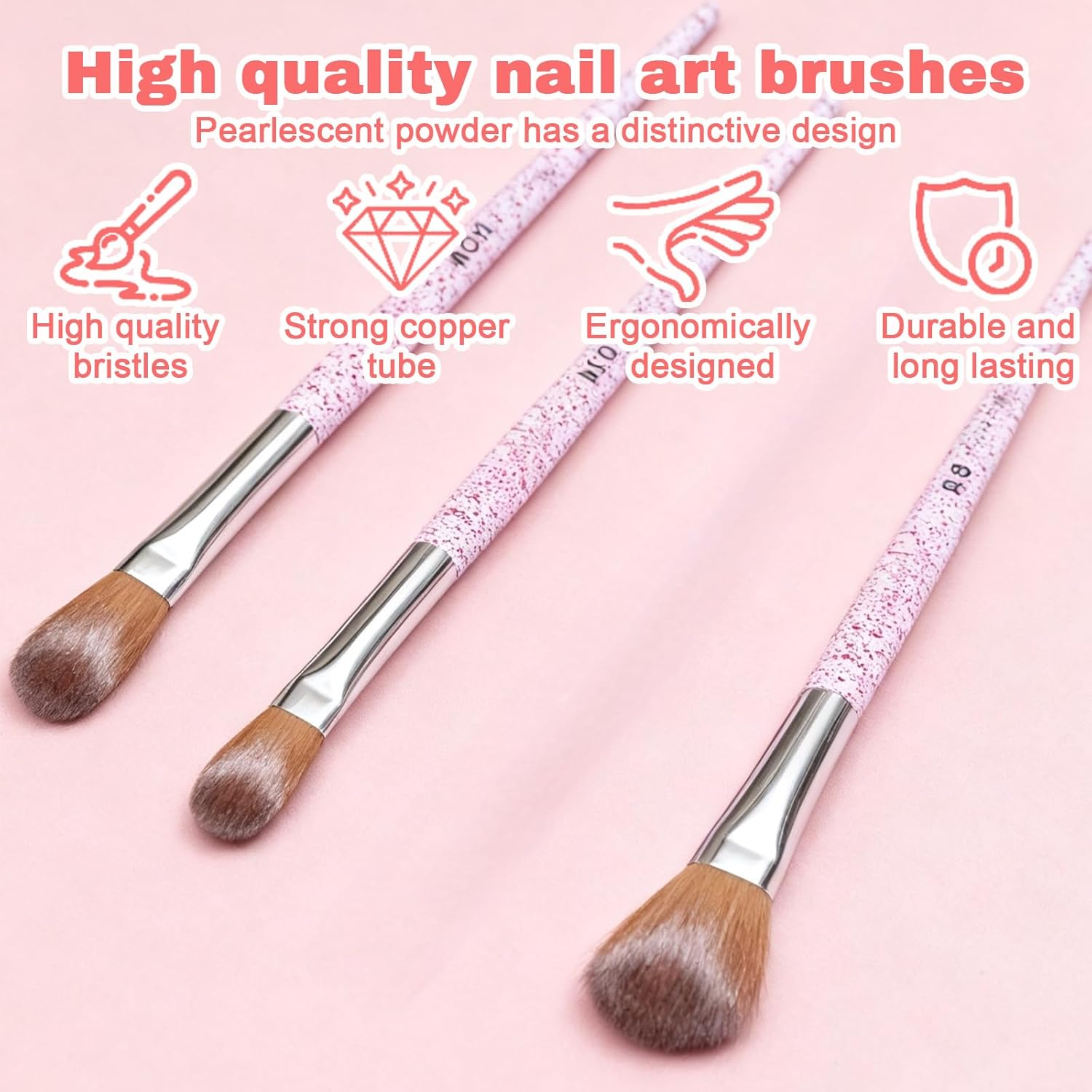 Tzylomirx 3 Pcs Professional Acrylic Nail Brush Set - Nails Tools for Acrylic Powder Application, 3D Carving & Nail Art Extension Essential Nails Tech Supplies for Home Manicure (8/10/14) image number 2