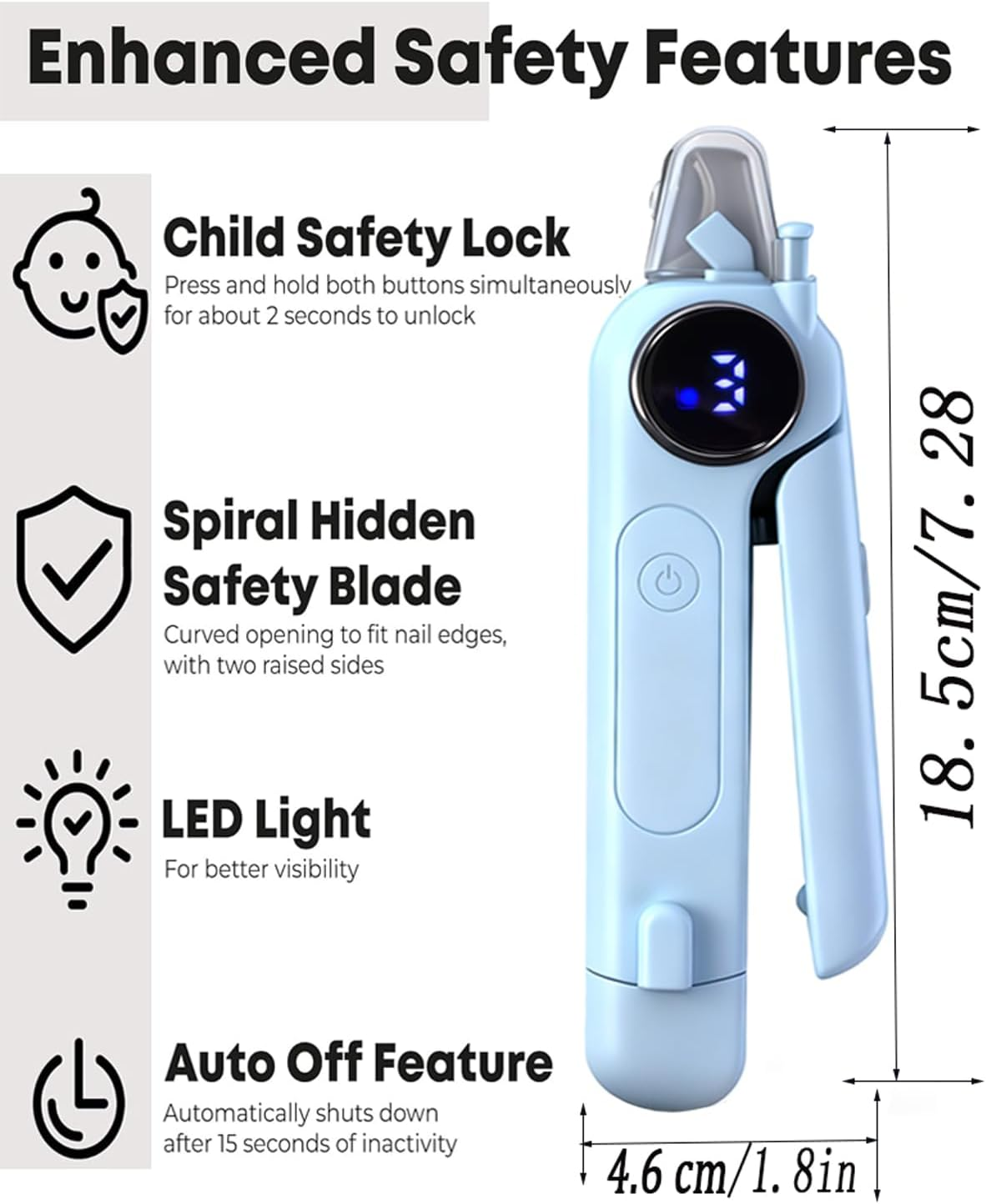 CCEE Dog Nail Grinder & Dog Nail Clippers, 2-In-1 3-Speed Pet Cat Nail Trimmers with 2 Led Lights 3 Grinding Ports Super Quiet Grooming Tool Supplies for Small to Large Dogs（Blue） image number 5