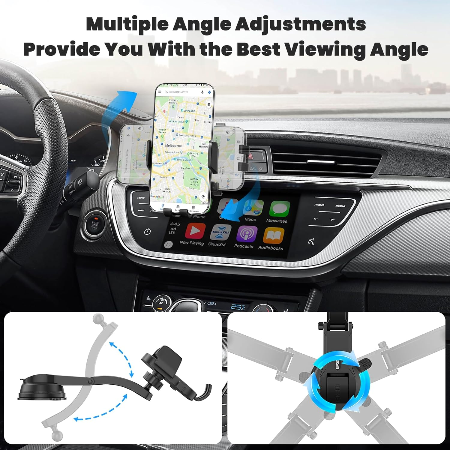 3-In-1 Car Phone Holder, Ultra-Stable and Shockproof, for Dashboards, Windshields, and Air Vents, 360&deg; Adjustable Angle, Suitable for All Smartphones image number 1