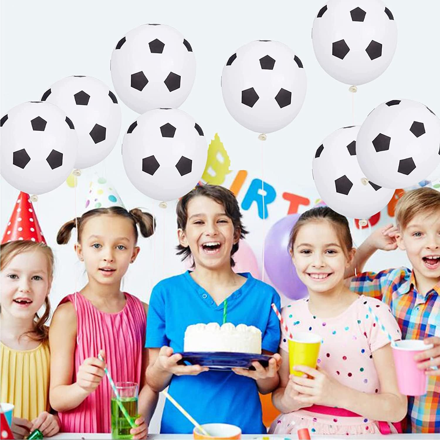 16 Pcs Black Soccer Latex Balloons 12 Inch Football Balloons,Black White Soccer Balloons,Birthday Balloons for Sport Theme Party，World Cup Party Kids Birthday Party，Football Fans Party Supplies image number 2