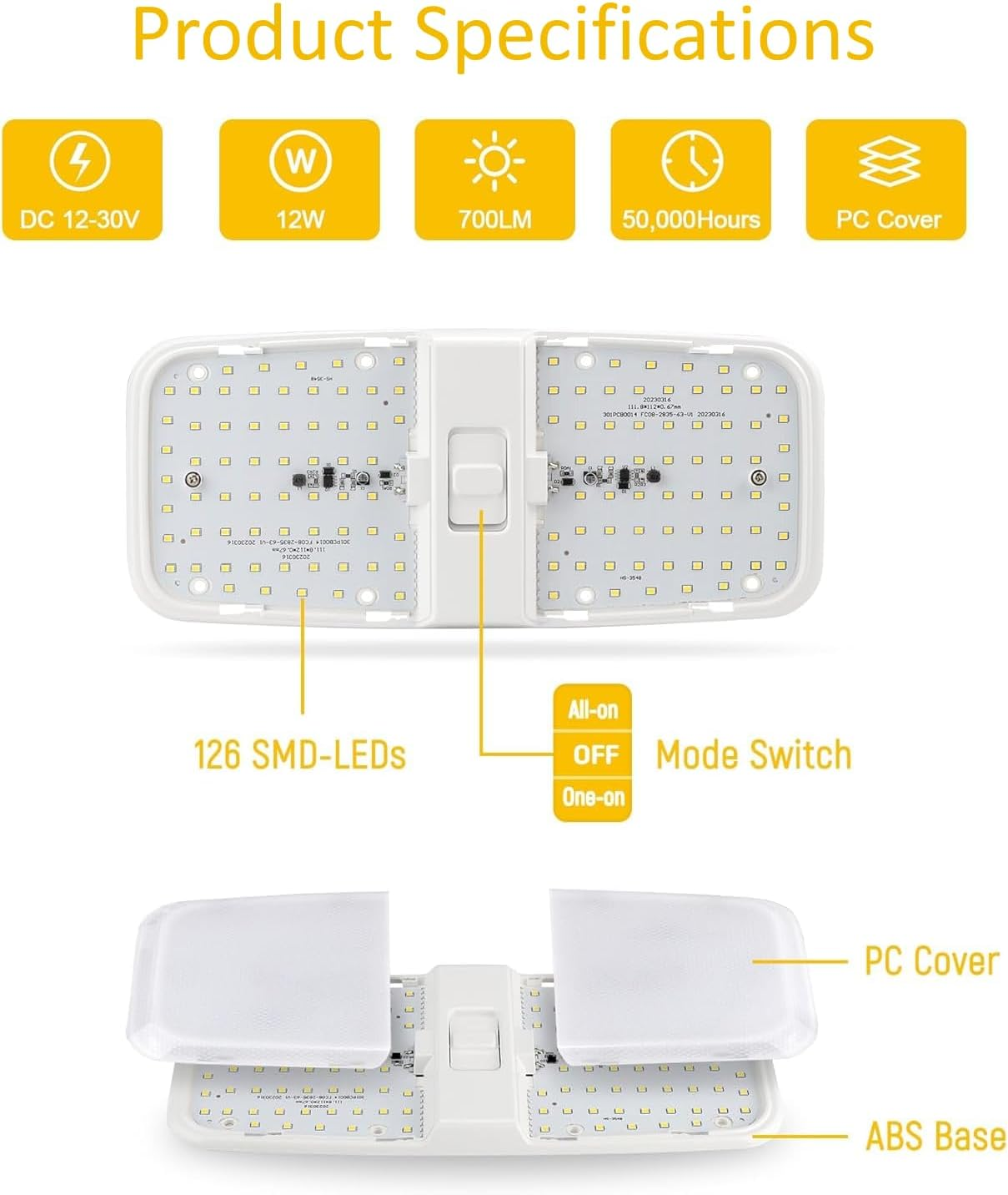 12V RV Lights Interior,126 Leds 1000Lm 4500K RV Ceiling Dome Light Dual Mode Group with Switch Dimming Camping Lights Panel Light for Caravan Camper Travel Trailer Motorhome Sailboat Yacht (2PACK) image number 5