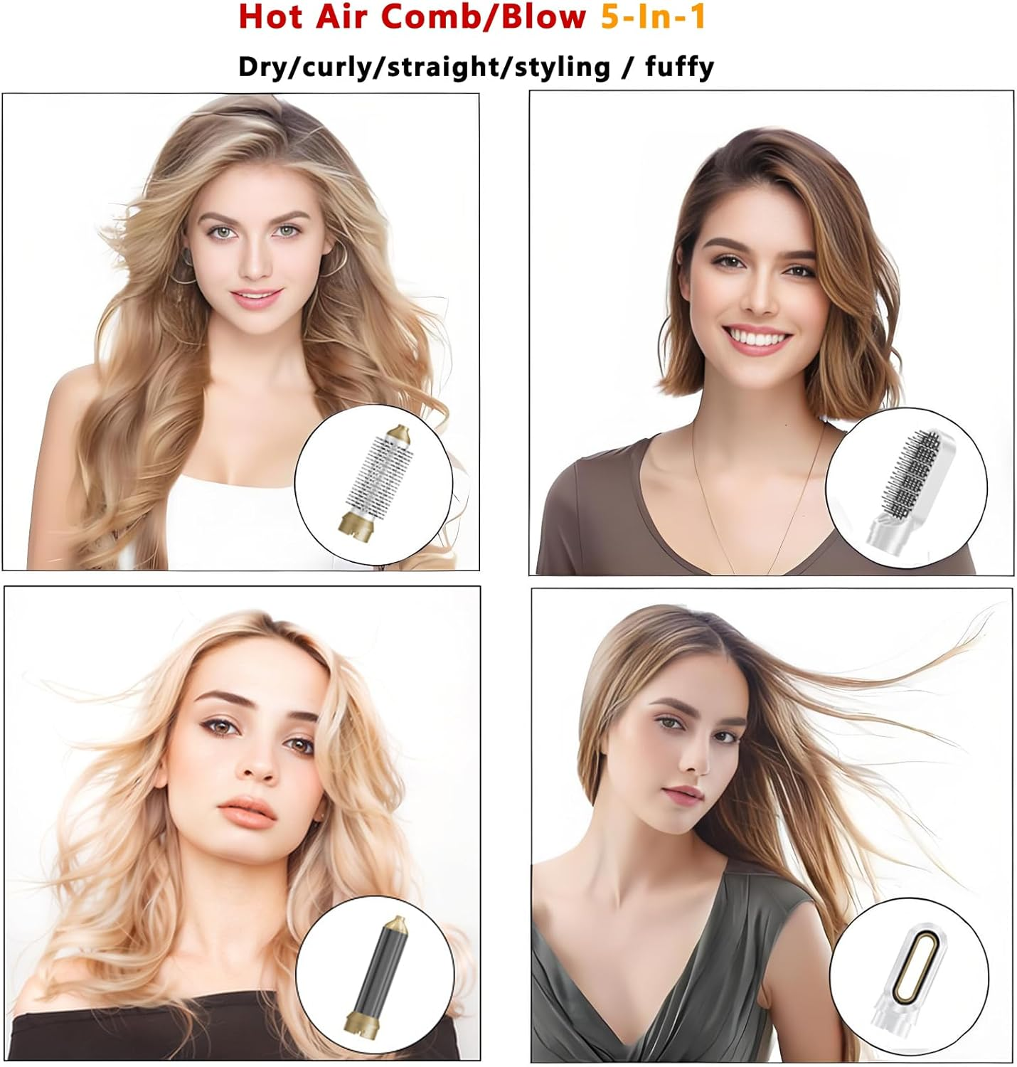 5-In-1 Hair Styling Brush Set, Ionic Technology, Ceramic Coating, Rotating Curler and Straightener, Anti-Tangle Design image number 6