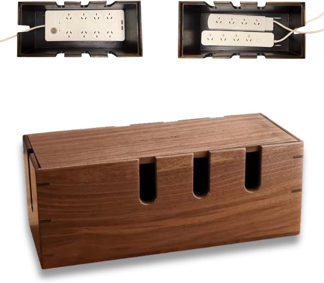 Kitsphere Large Wooden Cable Management Box &ndash; 35 X 13 X 16 Cm Cords Organiser for Power Board & Surge Protectors &ndash; Wire Organizer Box for Desk, TV Unit & Computer Desk image number 1