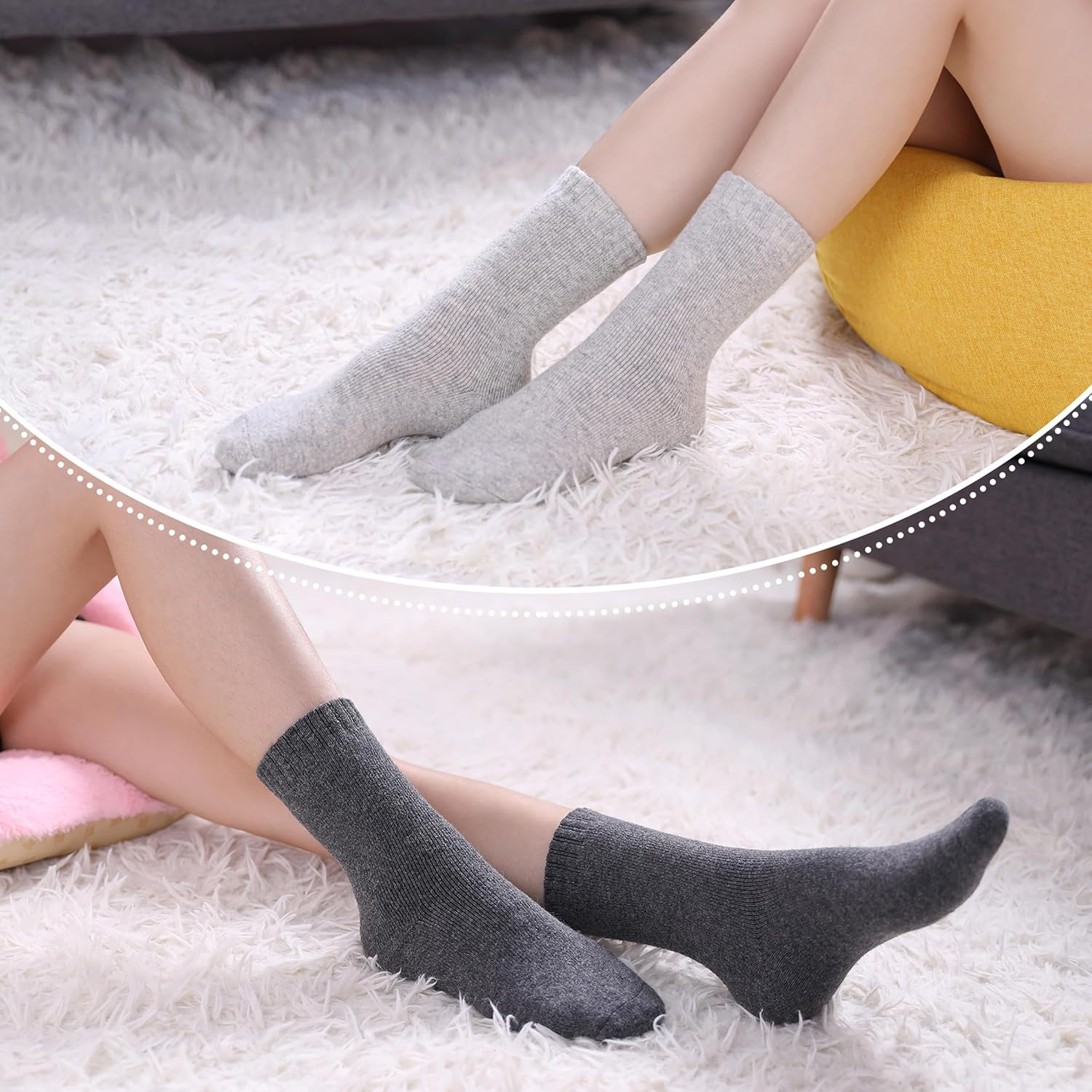 Wool Socks for Women Winter Warm Hiking Thick Warm Cozy Boot Socks 5 Pairs image number 4